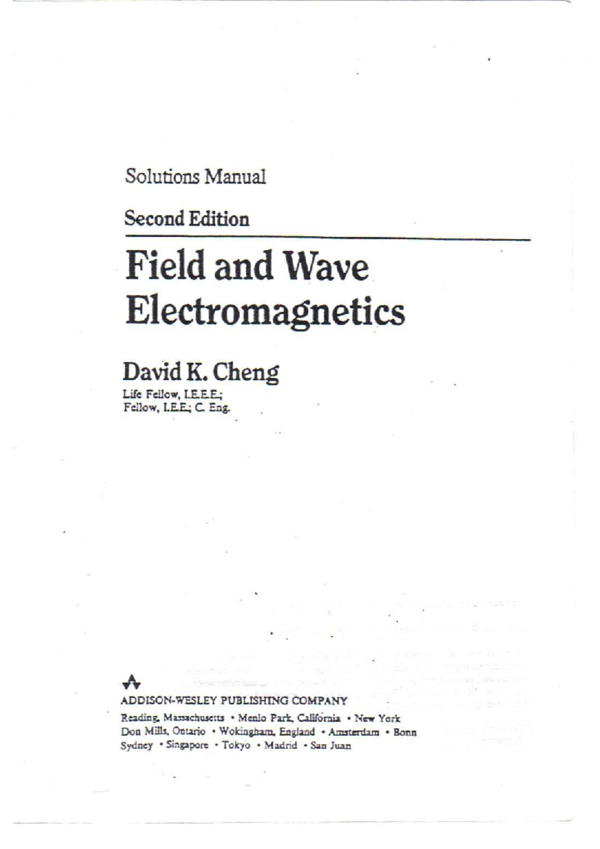 Cheng Field and Wave 2ed solution manual 전자기학 Studocu