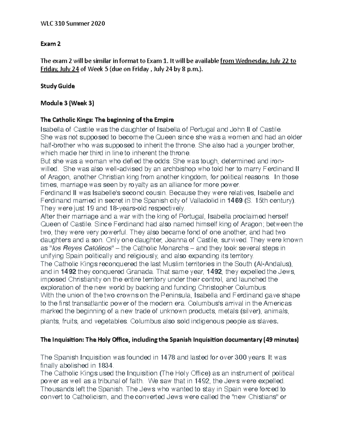Study Guide Exam 2 - Exam 2 The exam 2 will be similar in format to ...