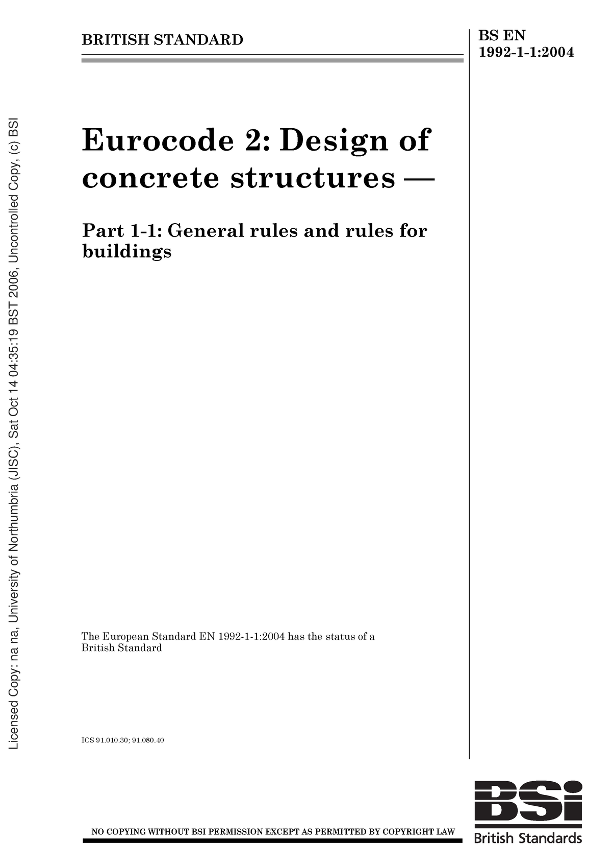 Eurocode 2 Part1 - BRITISH STANDARD BS EN 1992-1-1: Eurocode 2: Design ...