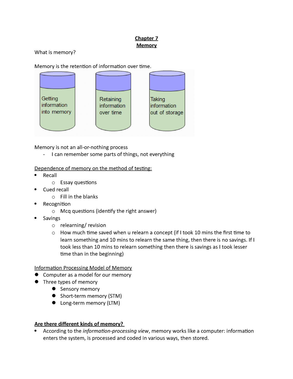 Chapter 7 2022 - Lecture Notes - Chapter 7 Memory What Is Memory ...