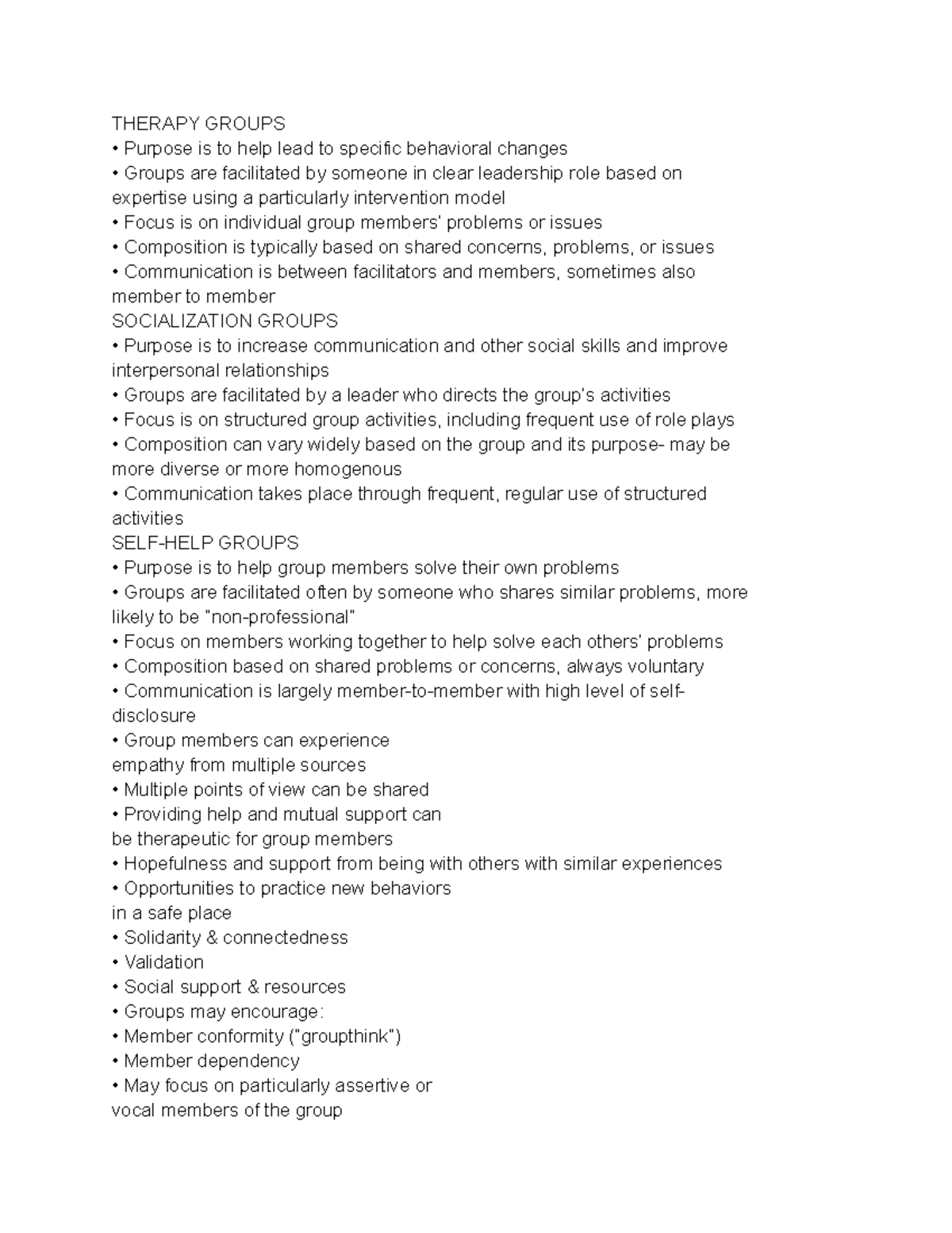 Therapy Groups THERAPY GROUPS Purpose is to help lead to specific behavioral changes Groups