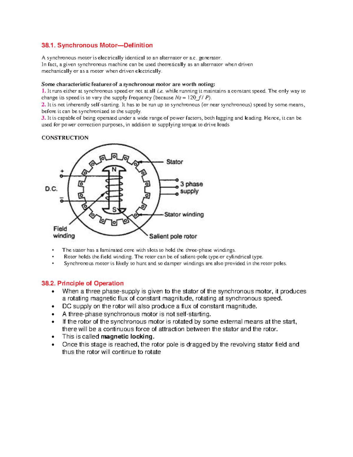 Synchronous Motors FOR EXAM 2 EMC 38. Synchronous Motor—Definition A