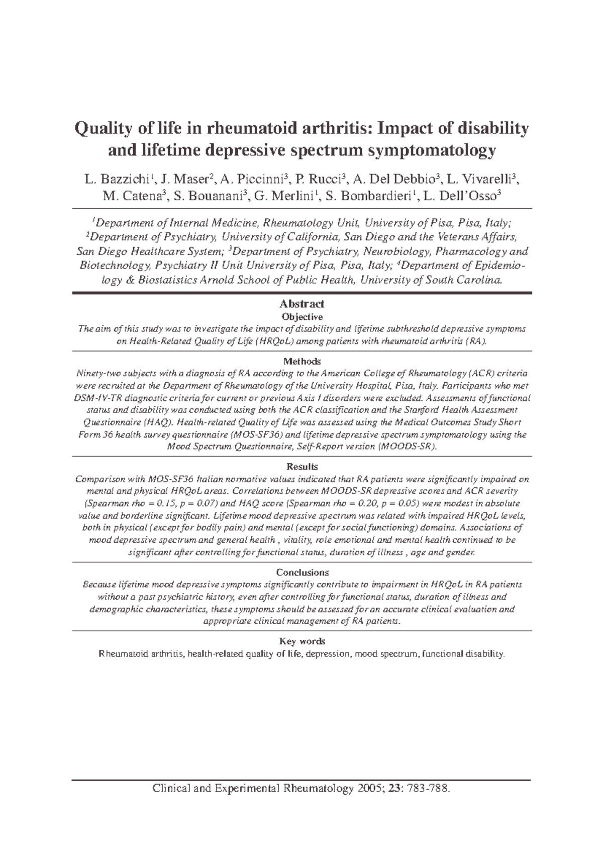 Article - Kjbdwd - Quality Of Life In Rheumatoid Arthritis: Impact Of ...