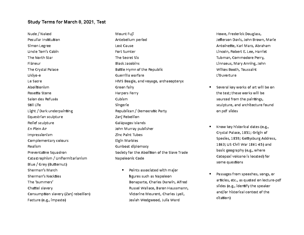 Study Terms Test 2 - Addition - Study Terms for March 8, 2021, Test ...