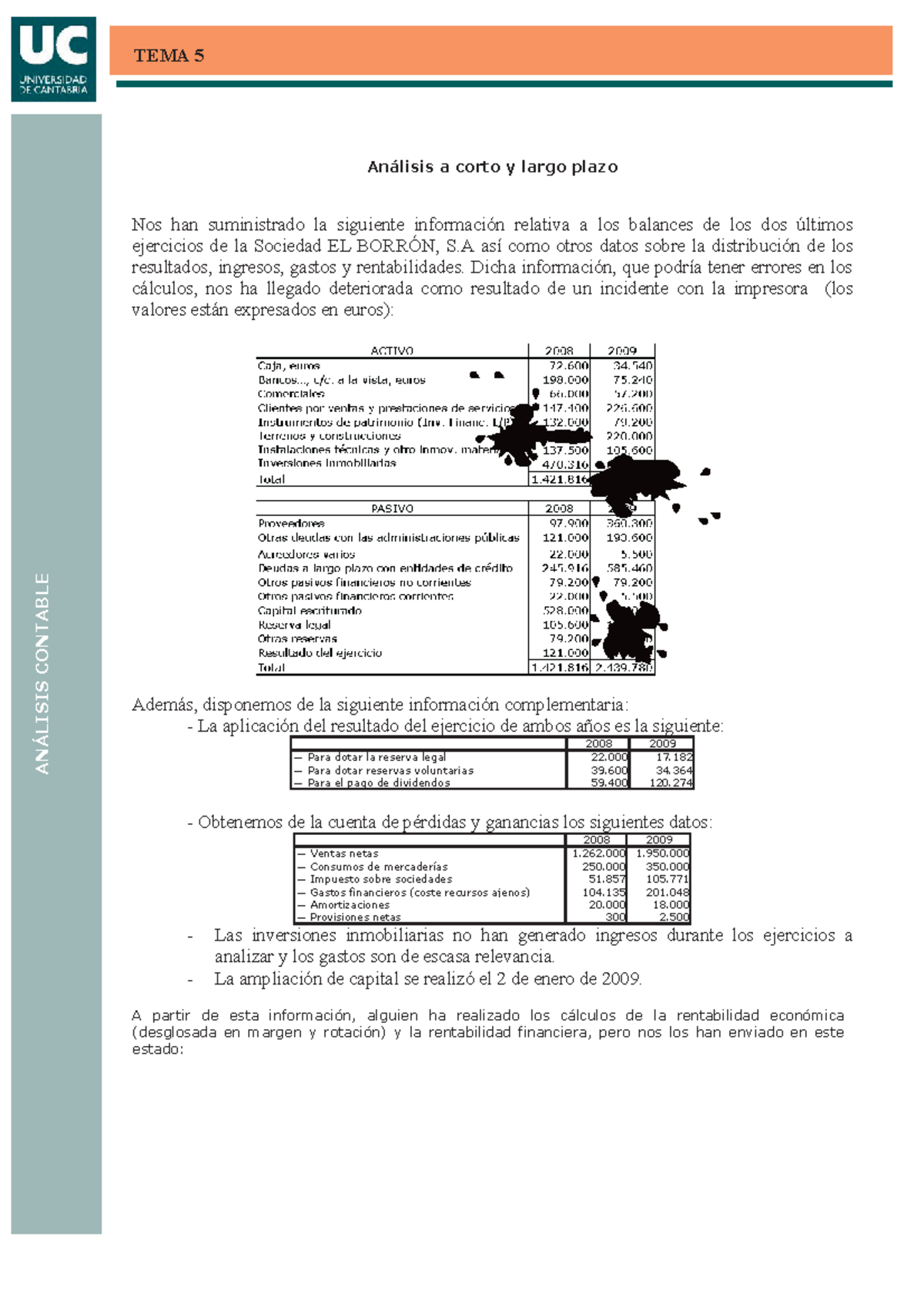 Ejercicio 1 Tema 5 - 1 TEMA 5 AN¡LISIS CONTABLE An·lisis A Corto Y ...