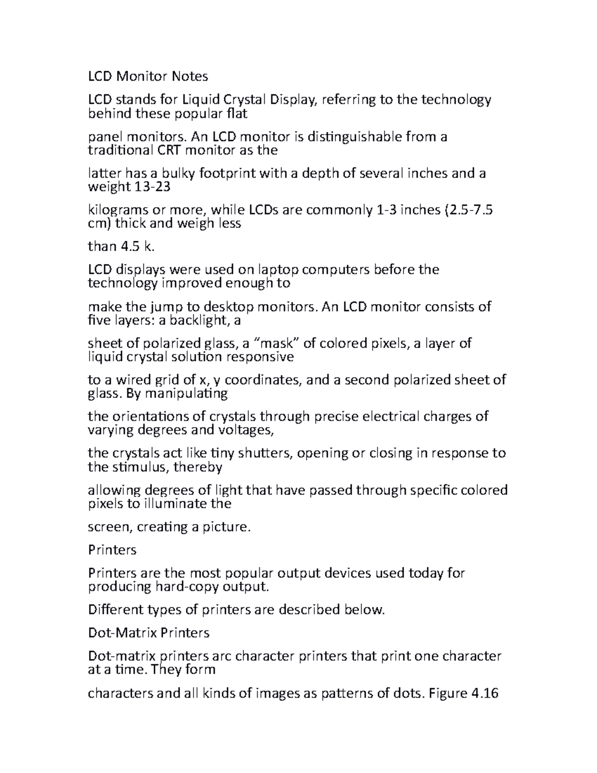 LCD Monitor Notes notes Copy LCD Monitor Notes LCD stands for