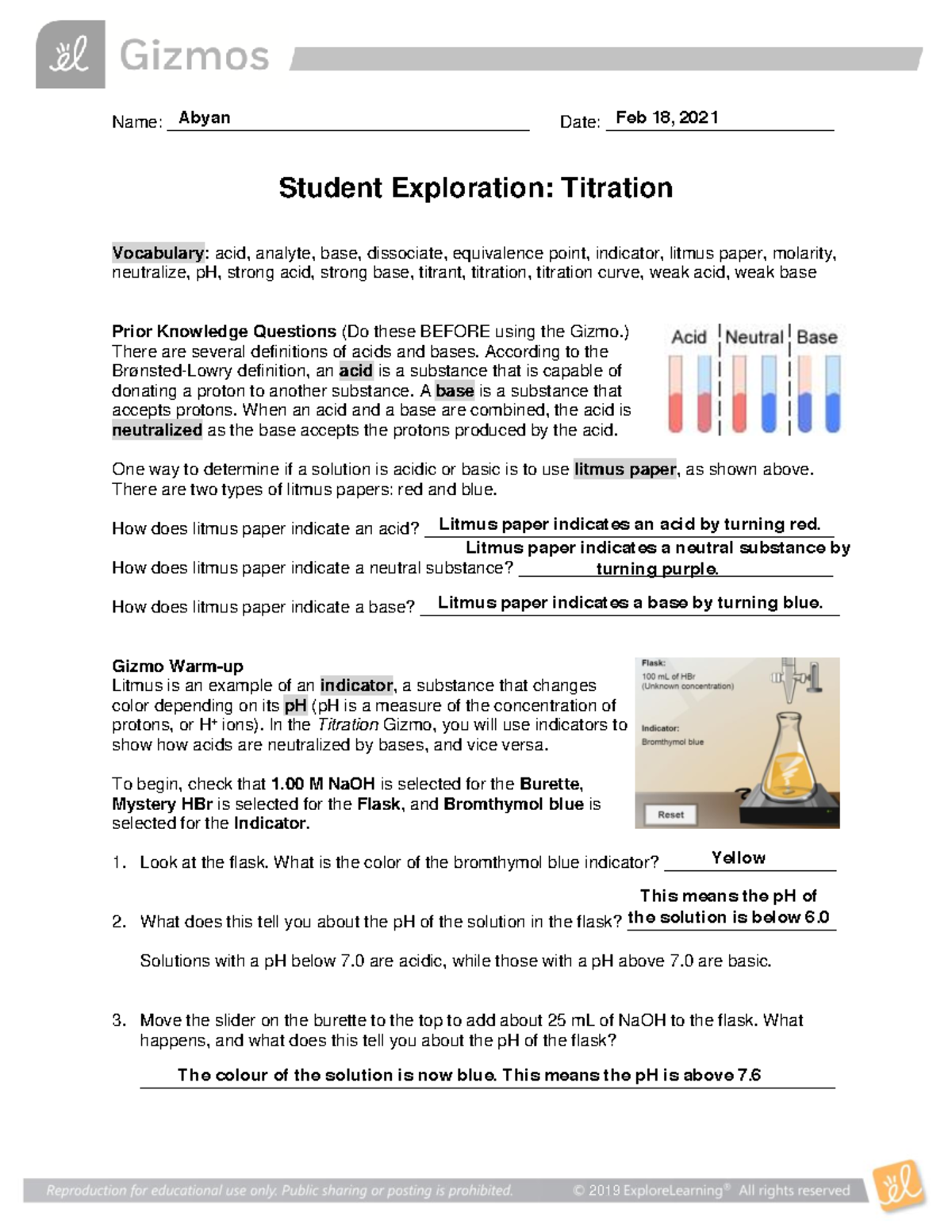 Titration Gizmo Handout Name