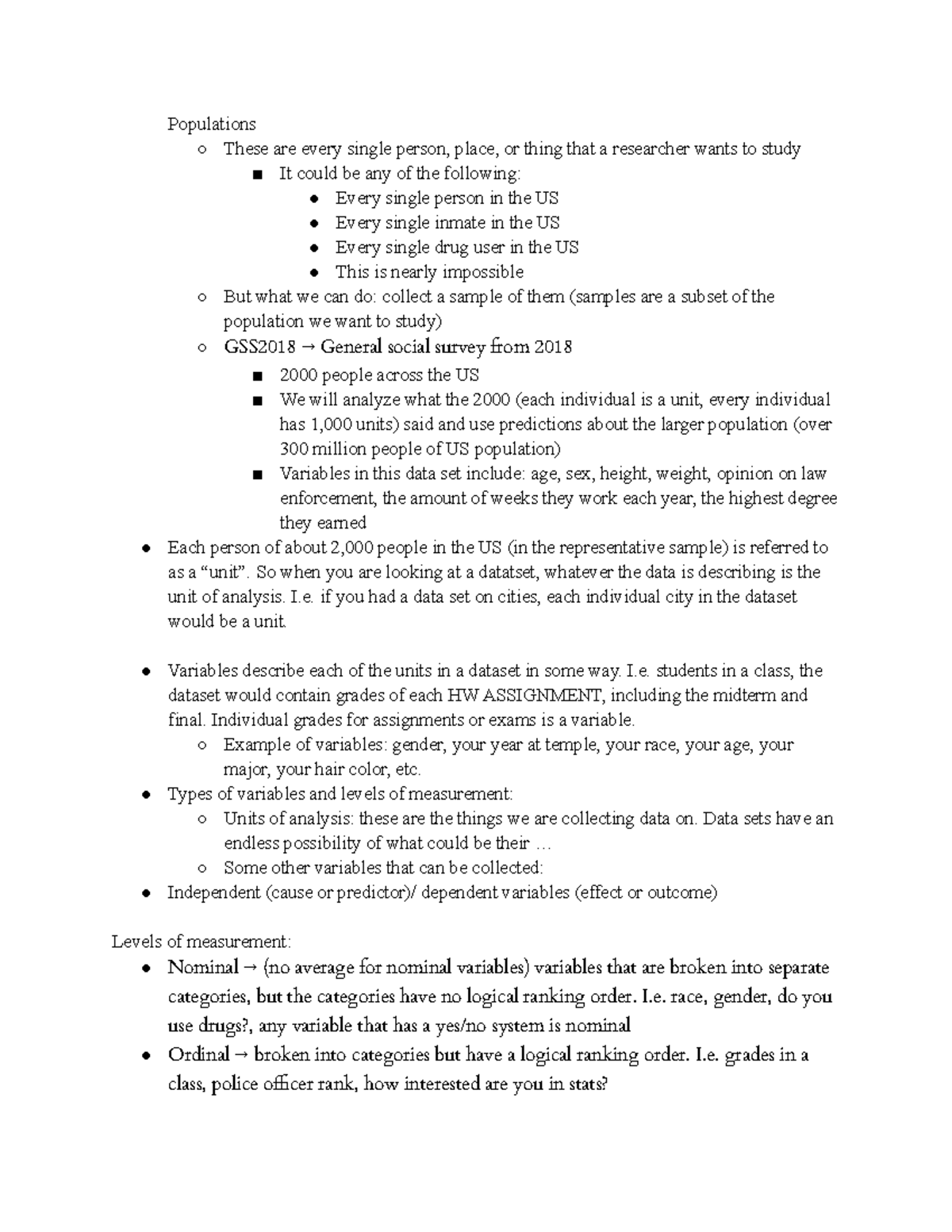 CJ Stats - Lecture notes 1-10 (All) - Populations These are every ...
