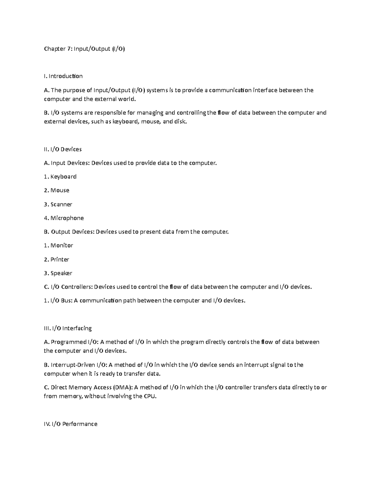 Computer Architecture chpt 7 and 8 - Chapter 7: Input/Output (I/O) I ...