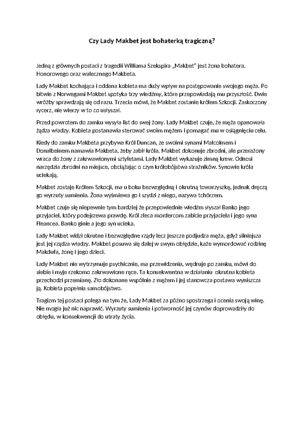 Czy Lady Makbet Jest Postacią Tragiczną