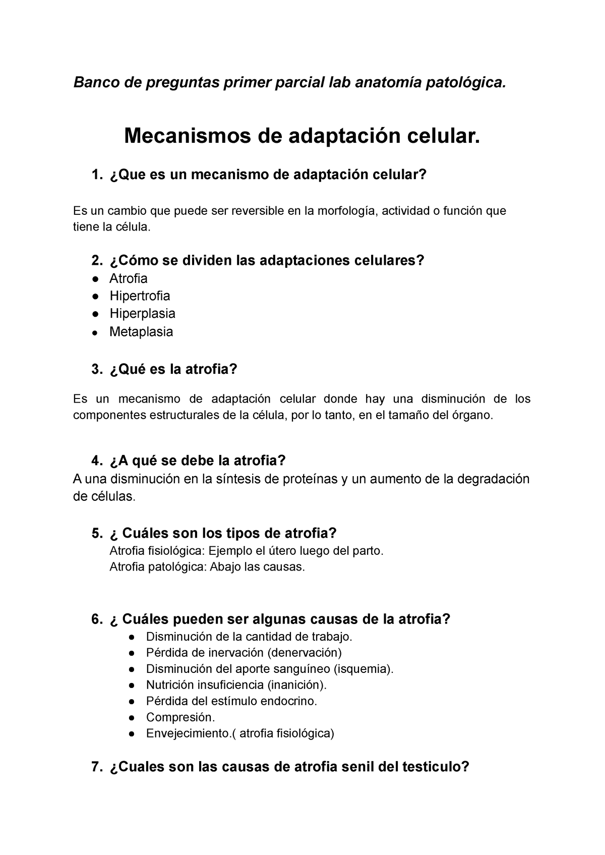 Banco De Preguntas Primer Parcial Anatomía Patológica - Banco De ...