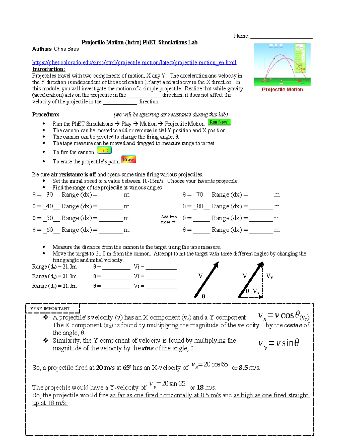 Projectiles-lab 0 - Name: ______________________ Projectile Motion ...