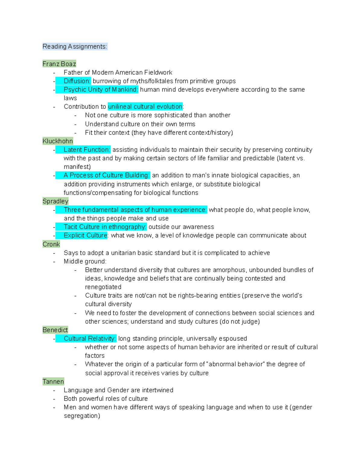 ANT 10CD Lectures 1-5 Reading Notes Overview - Reading Assignments ...