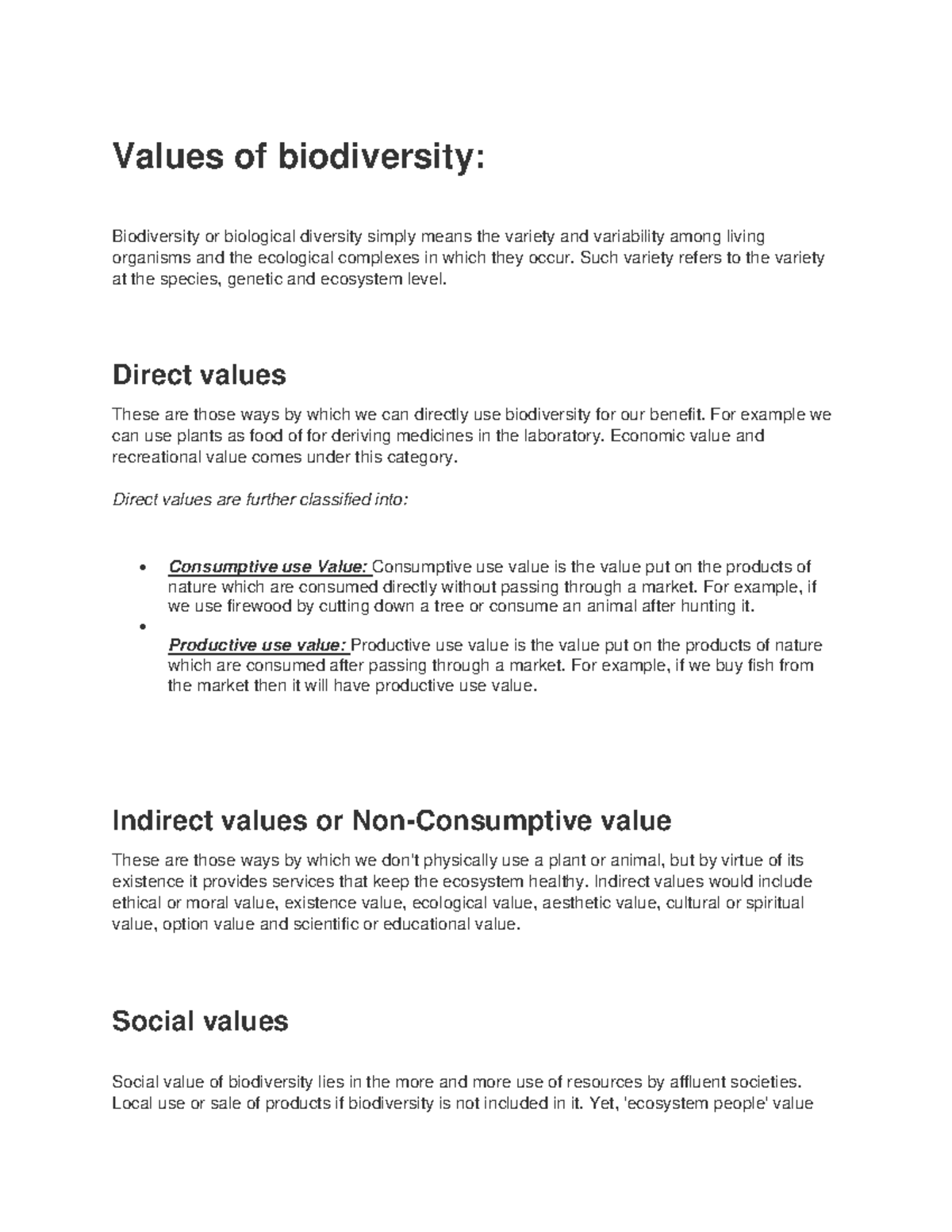 Values of Biodiversity - Values of biodiversity: Biodiversity or ...