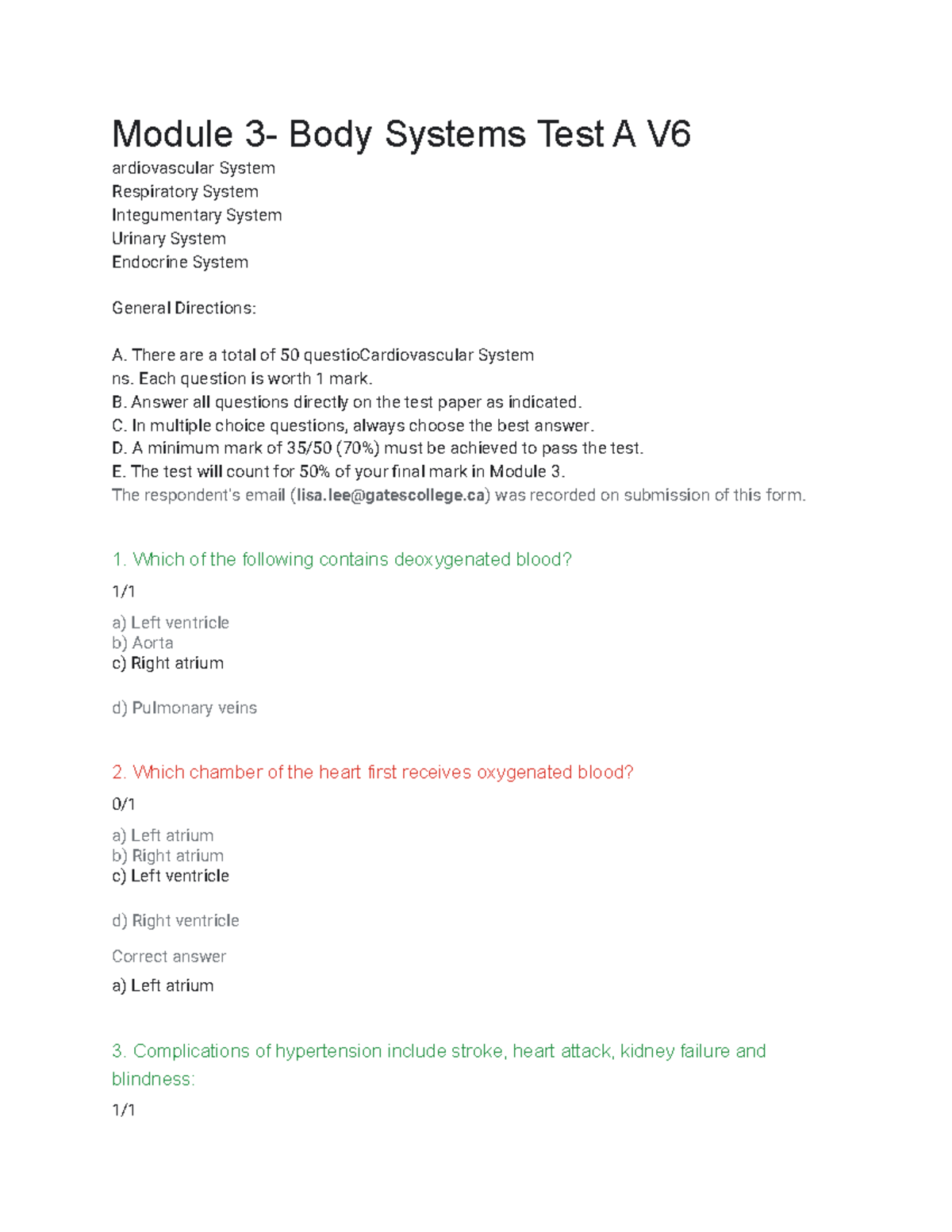 Module 3 Test A - Module 3- Body Systems Test A V Ardiovascular System ...