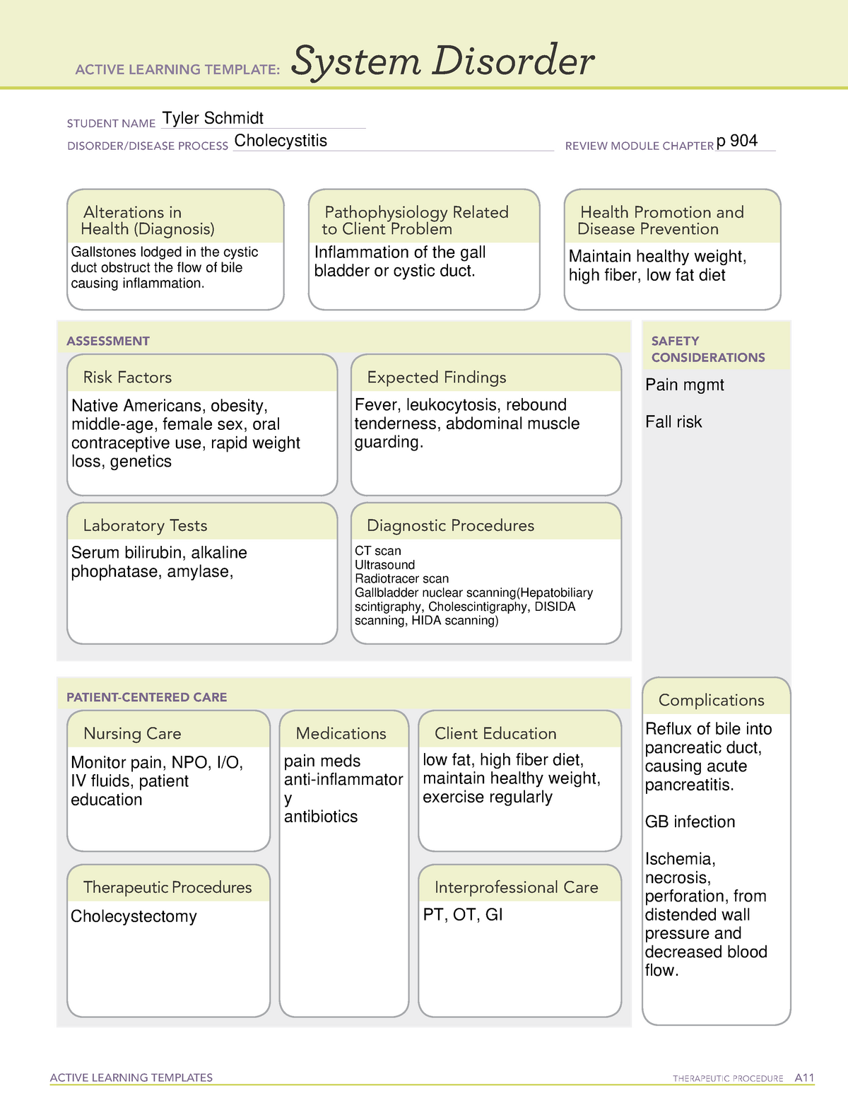 Cholecystitis system disorder ati active learning template ACTIVE