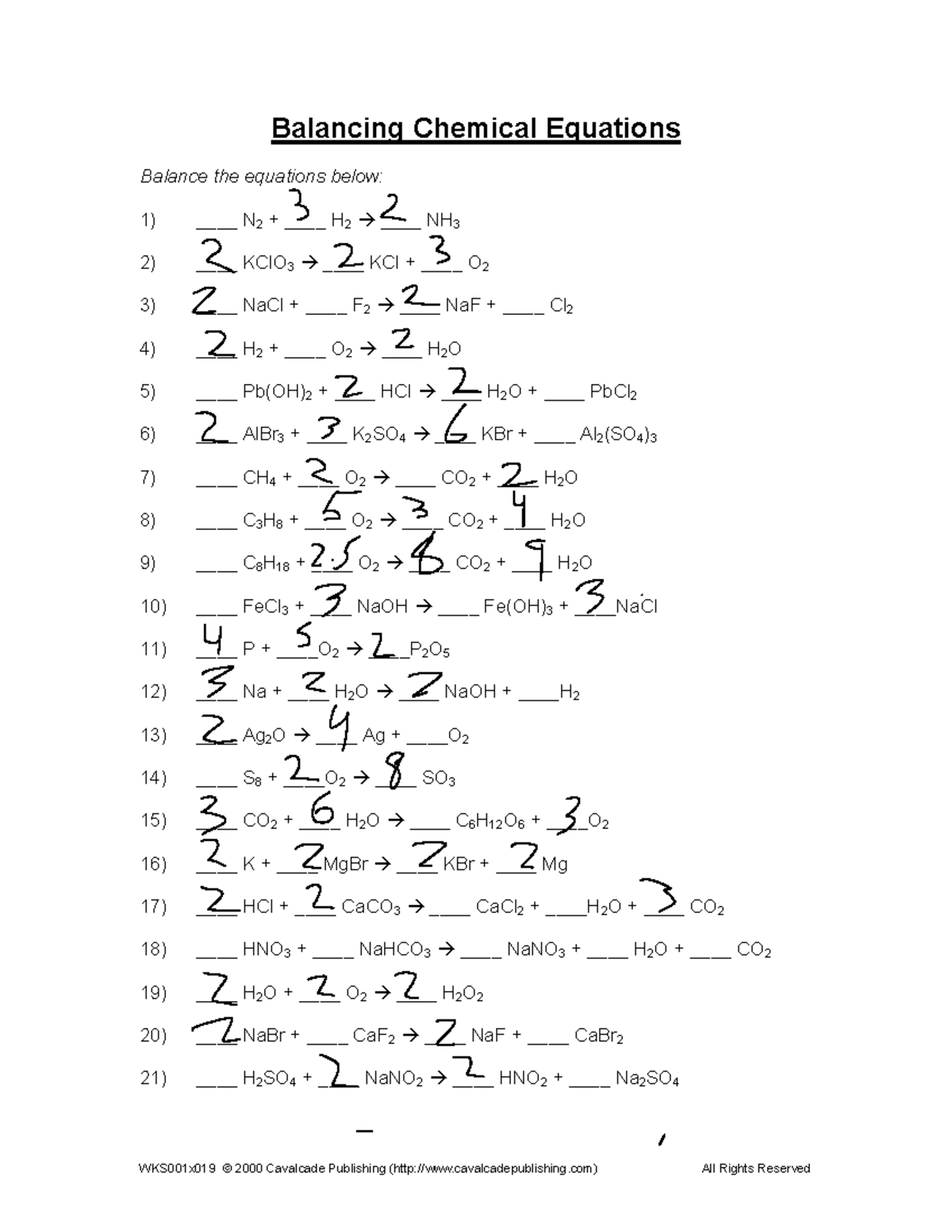 Balance Chemical Equations #2 copy - WKS001x019 © 2000 Cavalcade ...