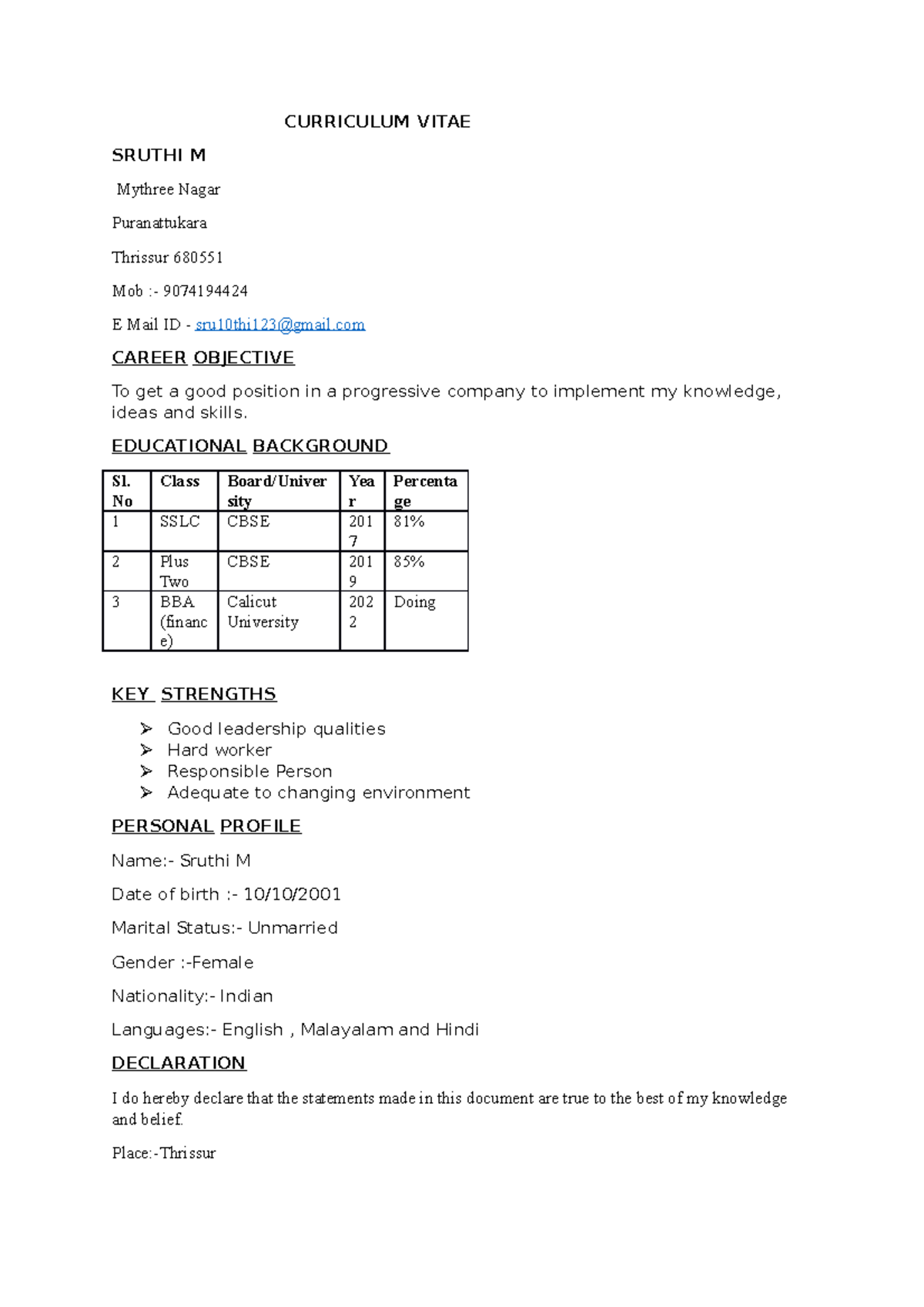 cv-2-preparation-of-cv-for-job-requirements-curriculum-vitae-sruthi