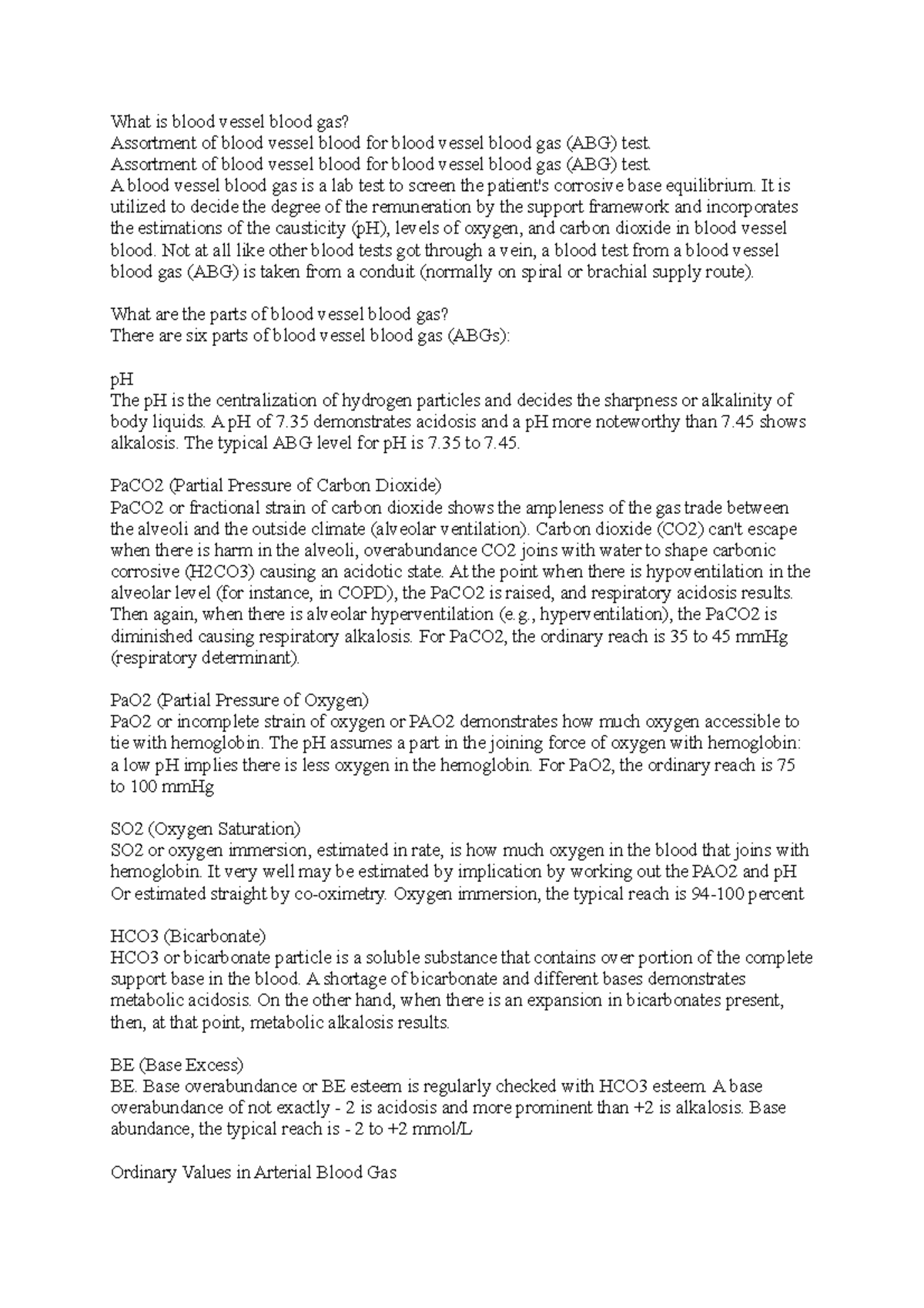 Arterial Blood Gas Analysis Made Easy with TicTacToe Method What is blood vessel blood gas