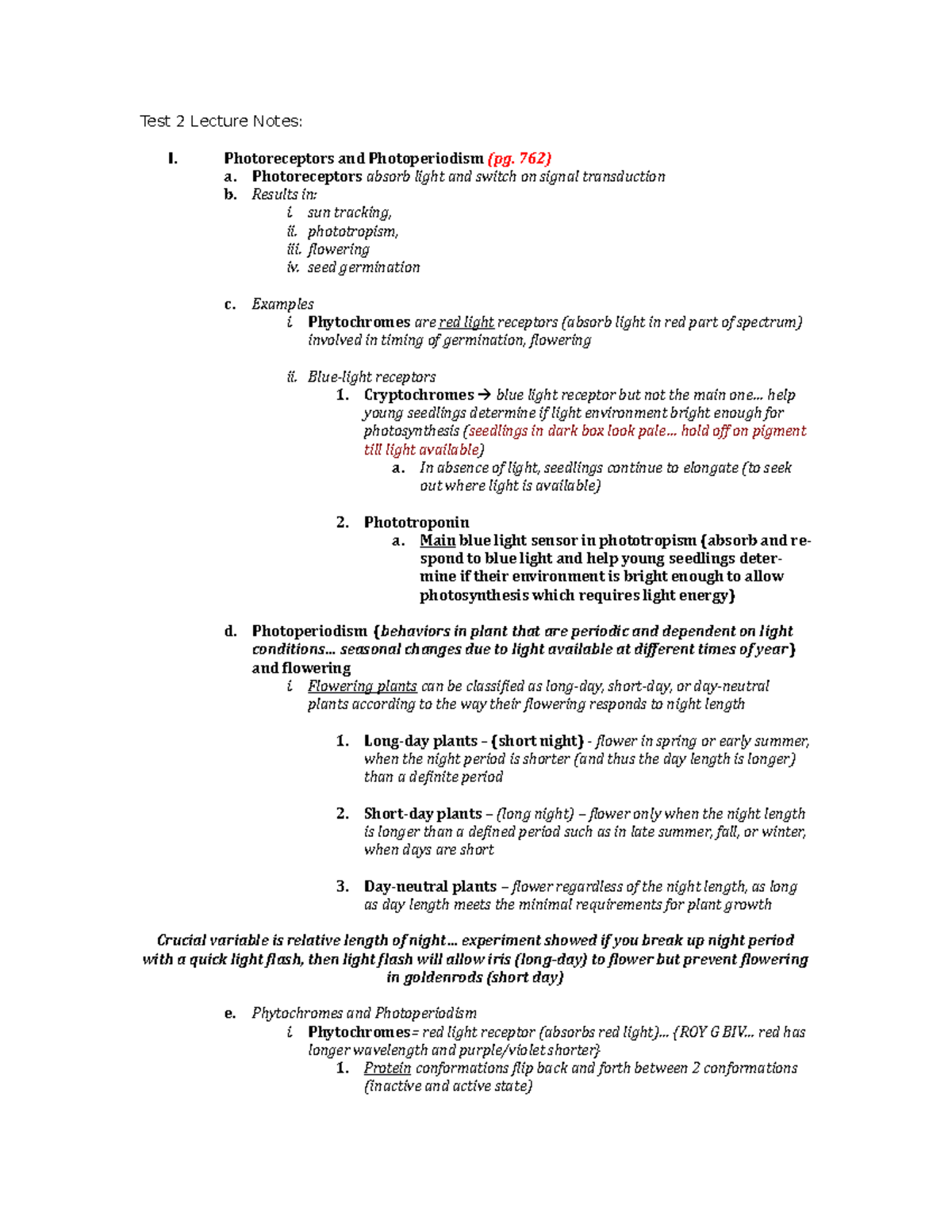 Test 2 lecture notes - Test 2 Lecture Notes: I. Photoreceptors and ...