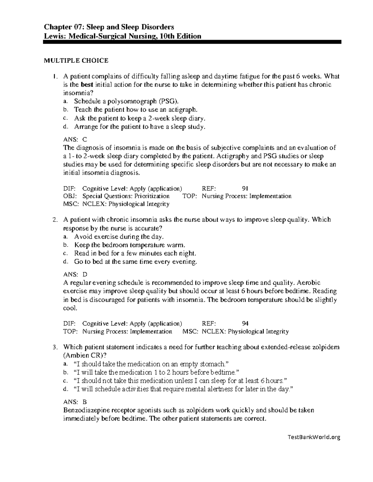 CH 7 Sleep&Sleep Disorders Chapter 07 Sleep and Sleep Disorders