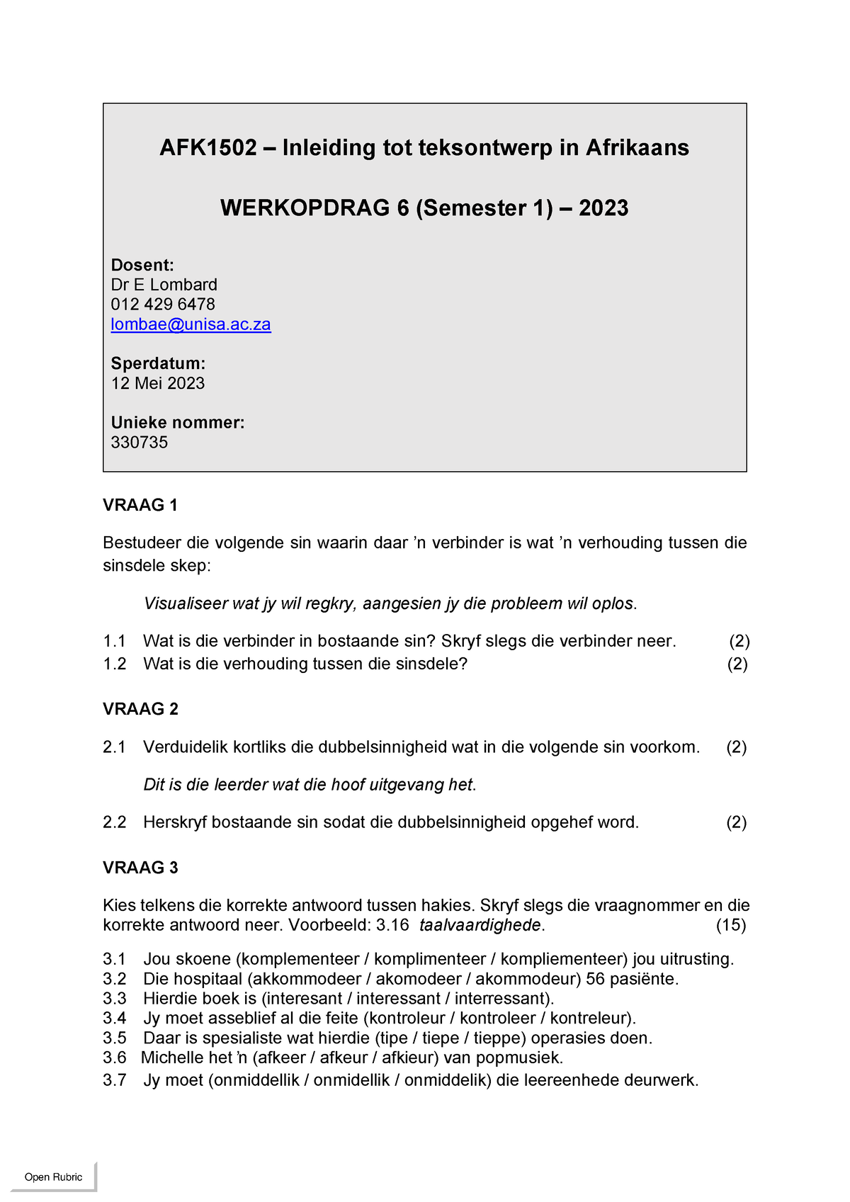 AFK1502 2023 WO 6 SM 1 - AFK1502 – Inleiding Tot Teksontwerp In ...