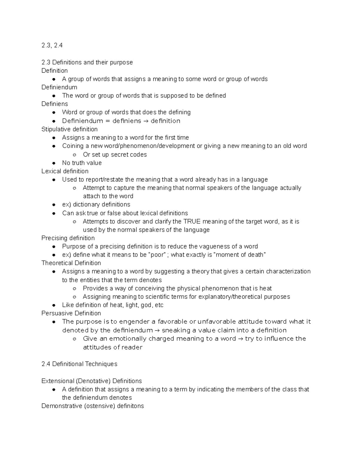 2.3 and 2.4 Notes - 2, 2. 2 Definitions and their purpose Definition A ...