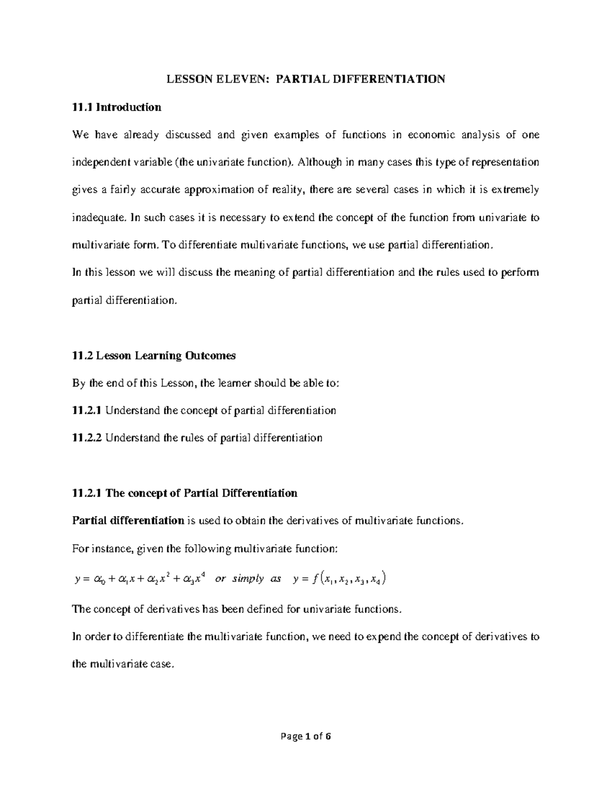 EES 100 Lesson Eleven Notes - LESSON ELEVEN: PARTIAL DIFFERENTIATION 11 ...