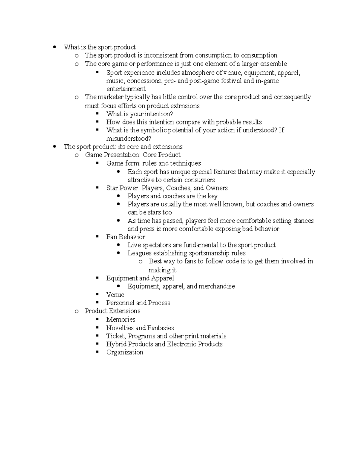 2 The Sport Product (Chpt. 6) What is the sport product o The sport