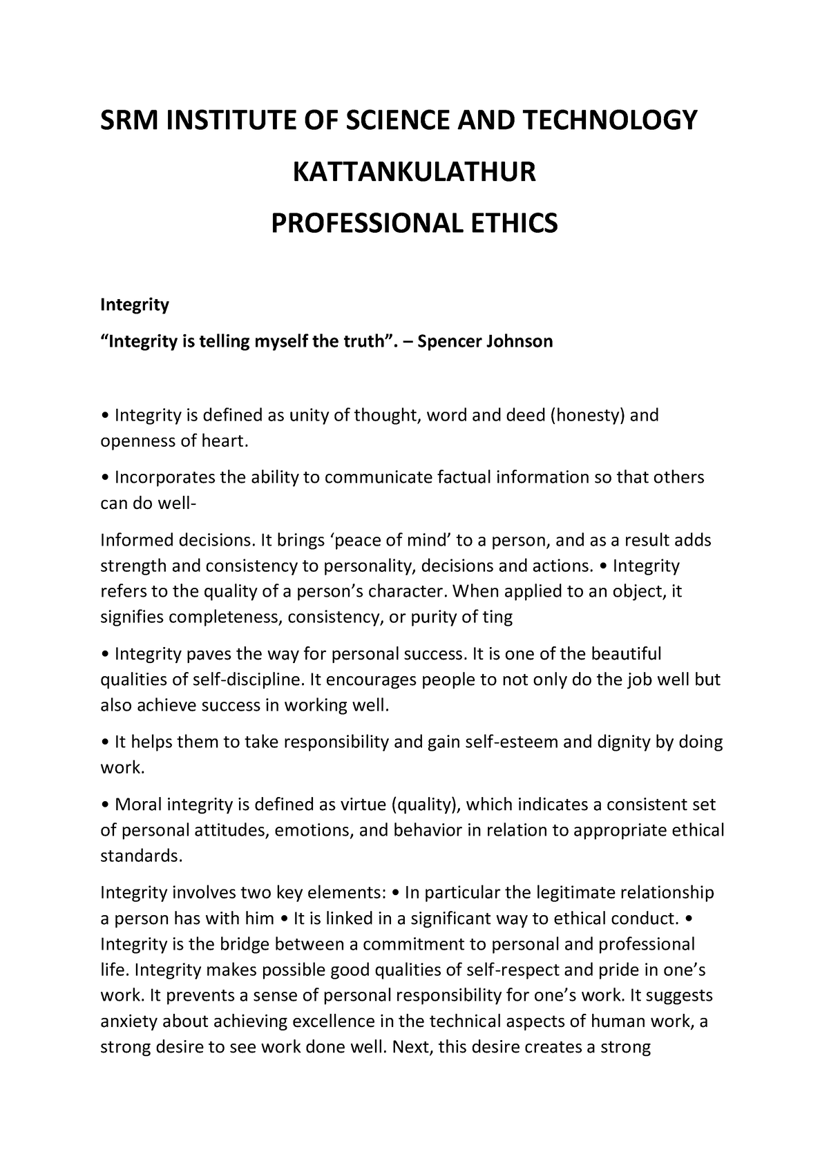 ethics and integrity essay