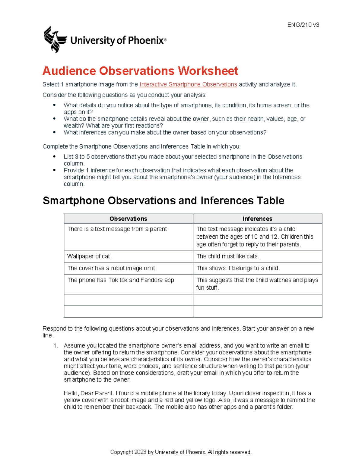Eng210 v3 wk1 audience observations worksheet - ENG/210 v Audience ...