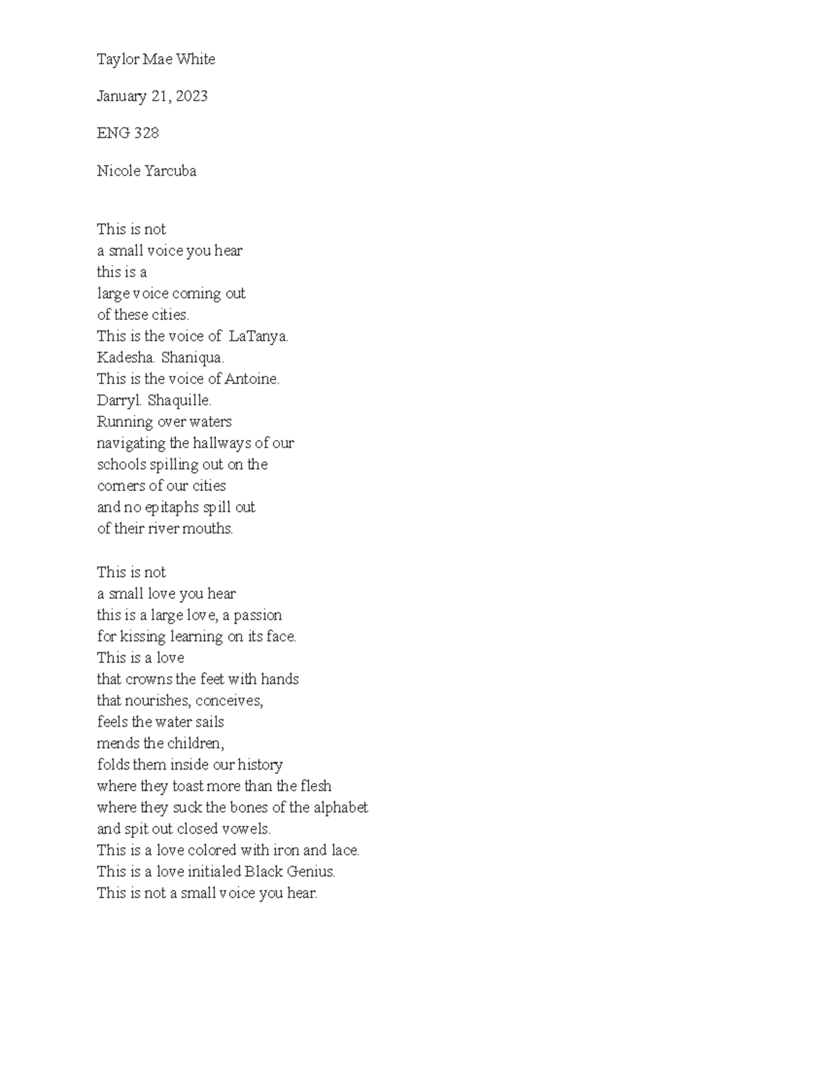 ENG 328 3-1 Journal Line Breaks - Taylor Mae White January 21, 2023 ENG ...