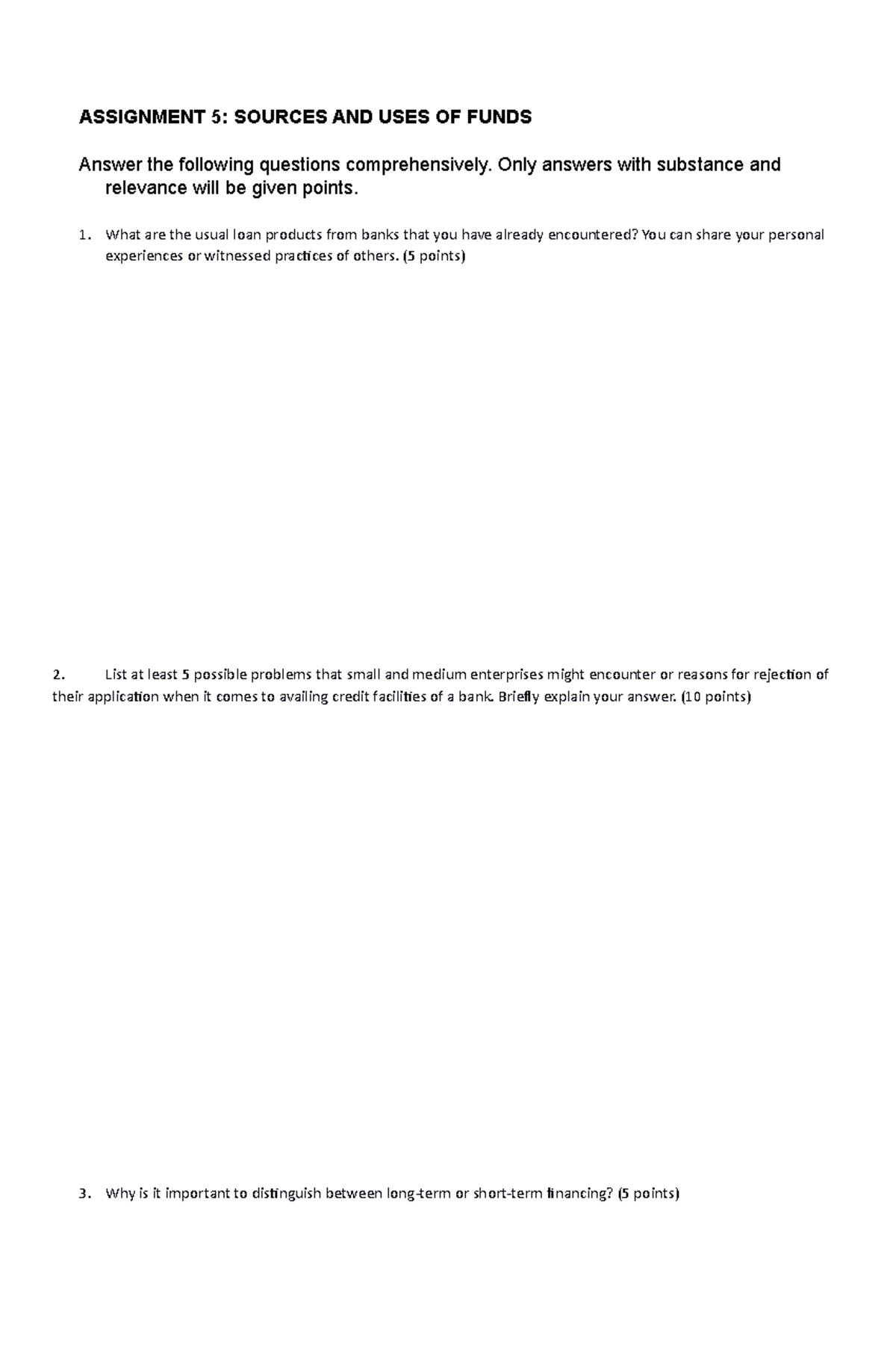 Assignment: Sources and Uses of Funds - ASSIGNMENT 5: SOURCES AND USES ...