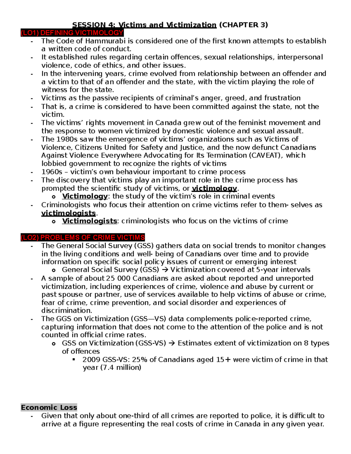 C&S Chapter 3 Notes - SESSION 4: Victims and Victimization (CHAPTER 3 ...