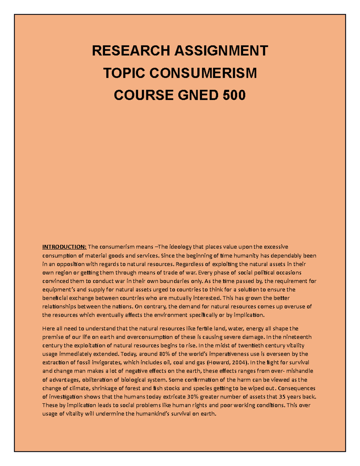 GNED report - RESEARCH ASSIGNMENT TOPIC CONSUMERISM COURSE GNED 500 ...