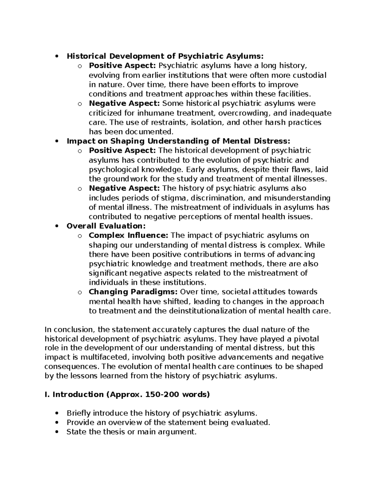 Notes TMA 01 Mental health - Historical Development of Psychiatric ...