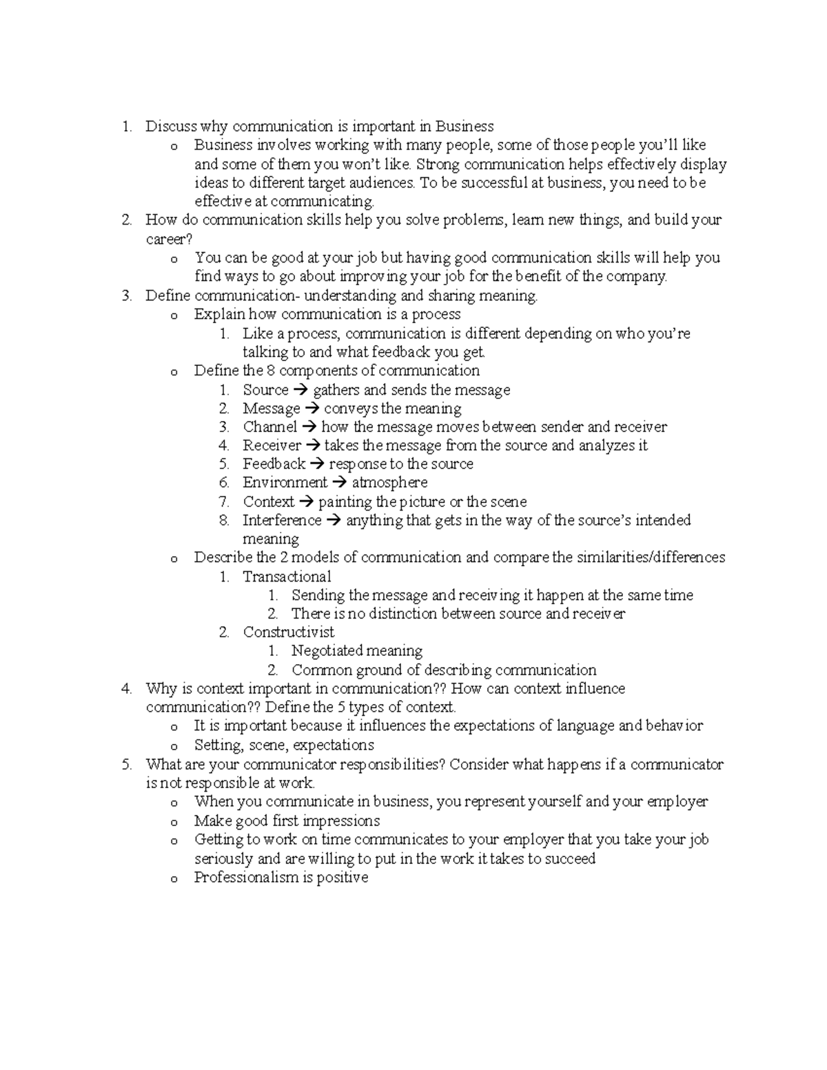 Ch. 1 notes - Discuss why communication is important in Business o ...