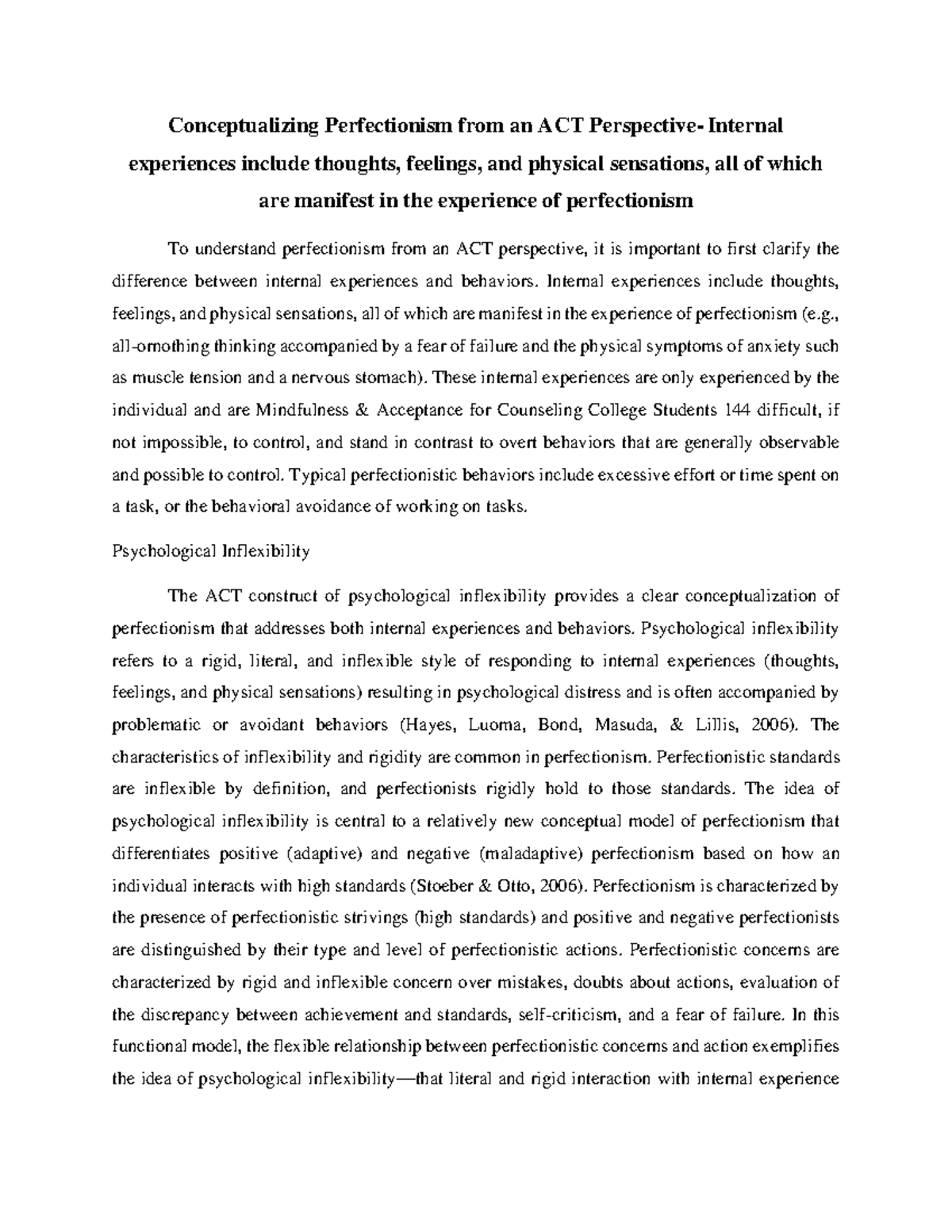 Conceptualizing Perfectionism from an ACT Perspective- Internal ...
