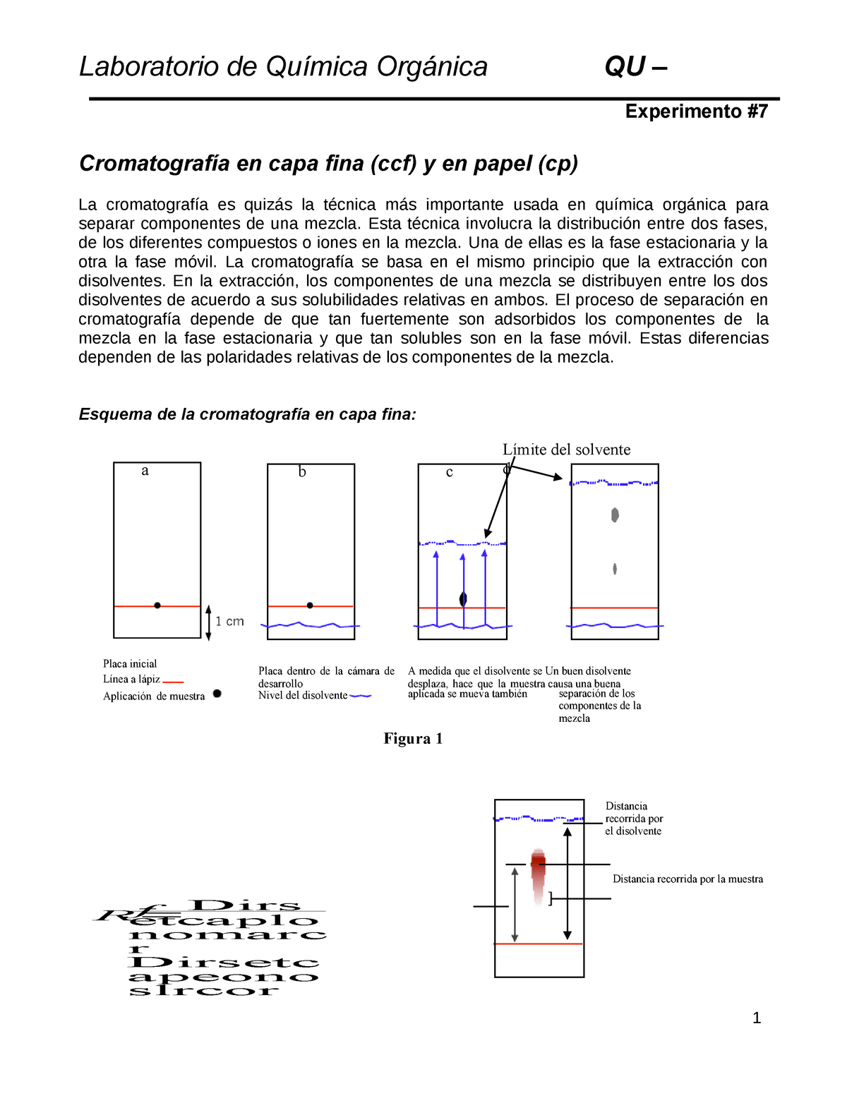 foso Asimilación Pensamiento Cromatografía en capa fina (ccf) y en papel (cp) - Laboratorio de Química  Orgánica QU – 1 a b c - StuDocu