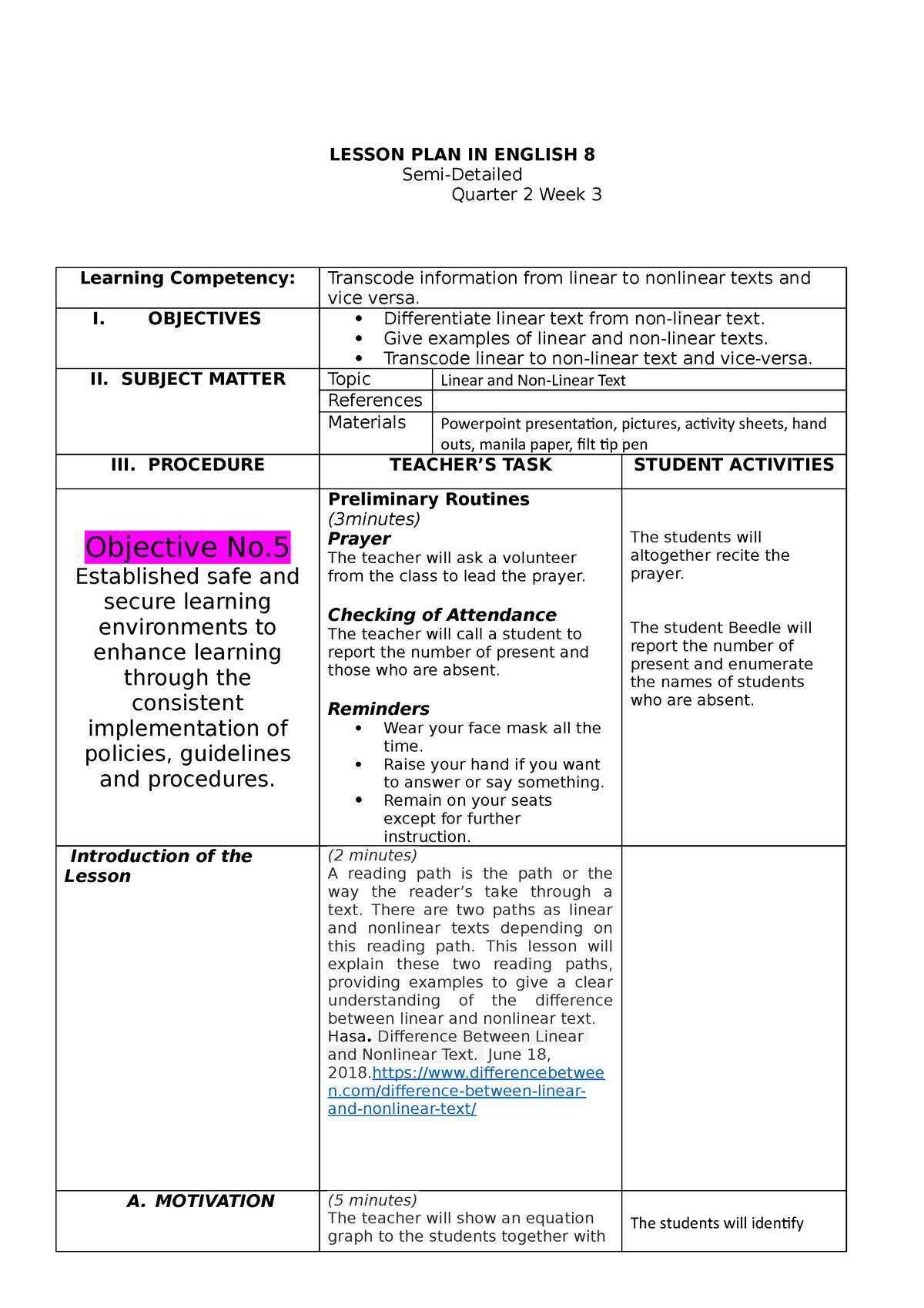 Class Observation 2022 - LESSON PLAN IN ENGLISH 8 Semi-Detailed Quarter ...