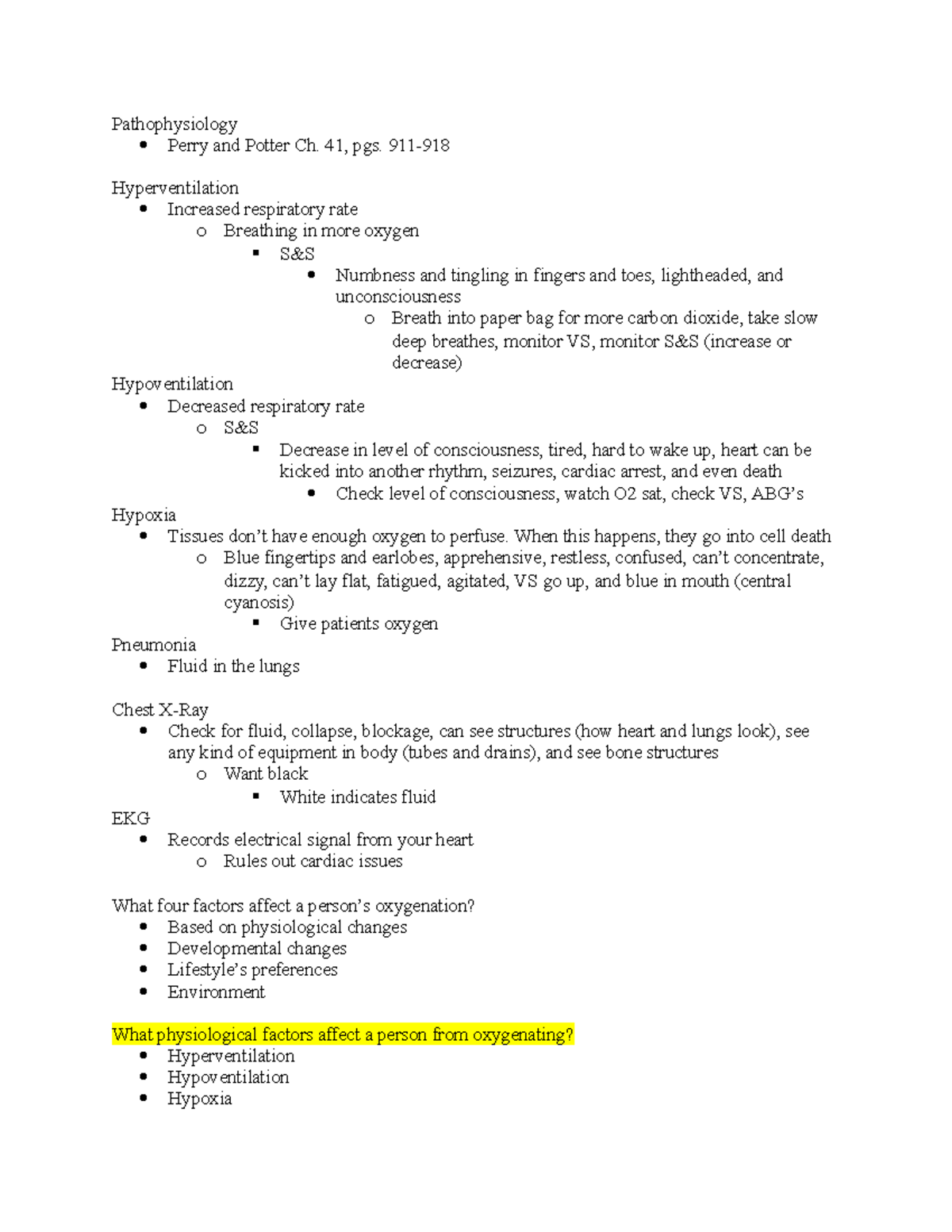 Nursing Notes for Breathing - Pathophysiology Perry and Potter Ch. 41 ...