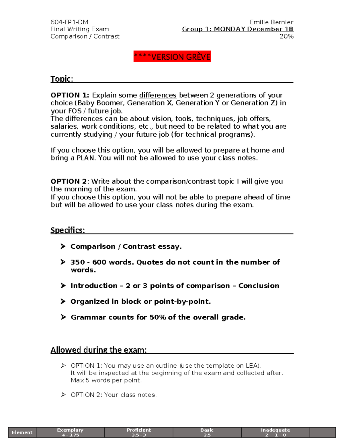 Final writing exam - Instructions - F2023 - Version Greve - 604-FP1-DM ...