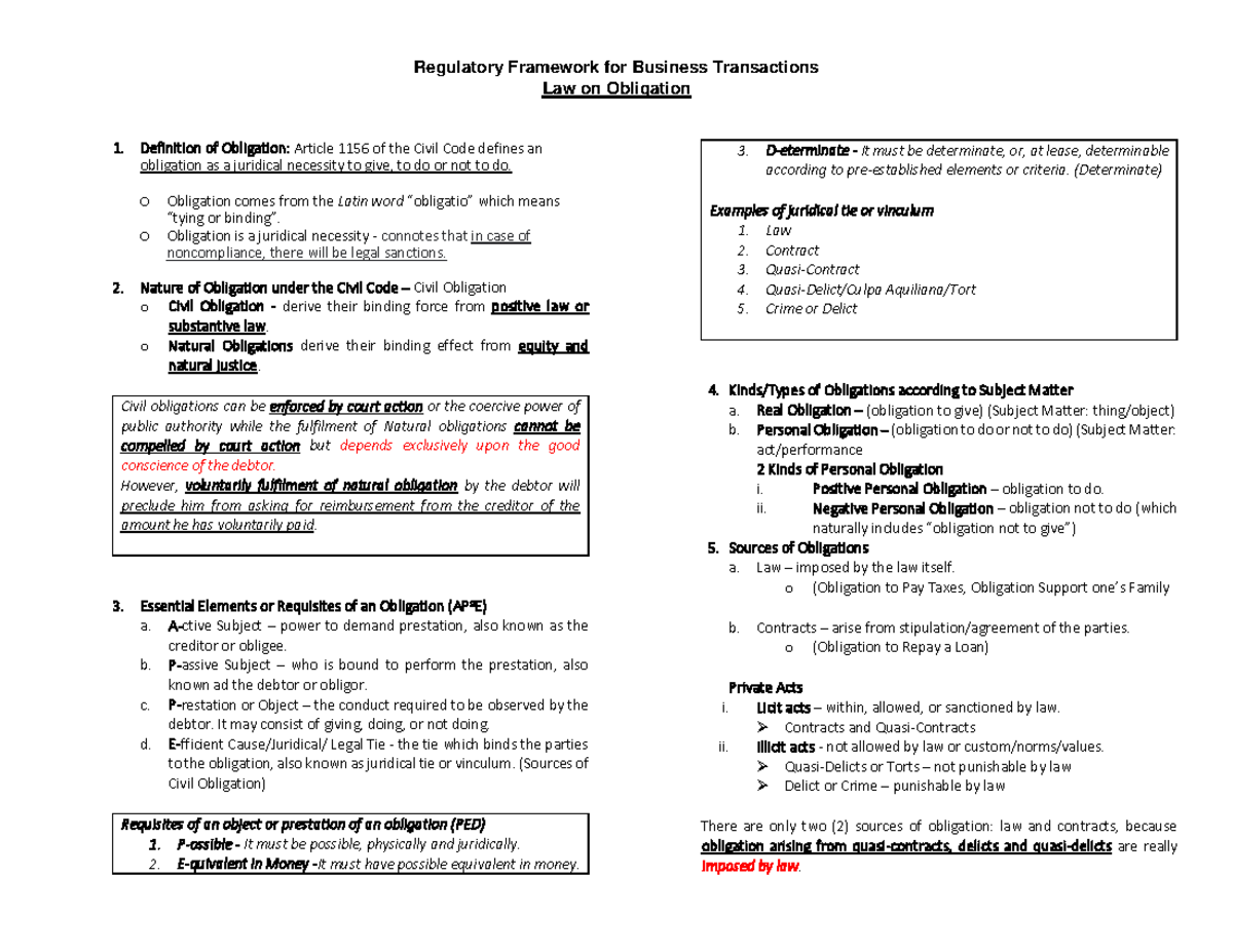 RFBT Obligations General Provisions Regulatory Framework for
