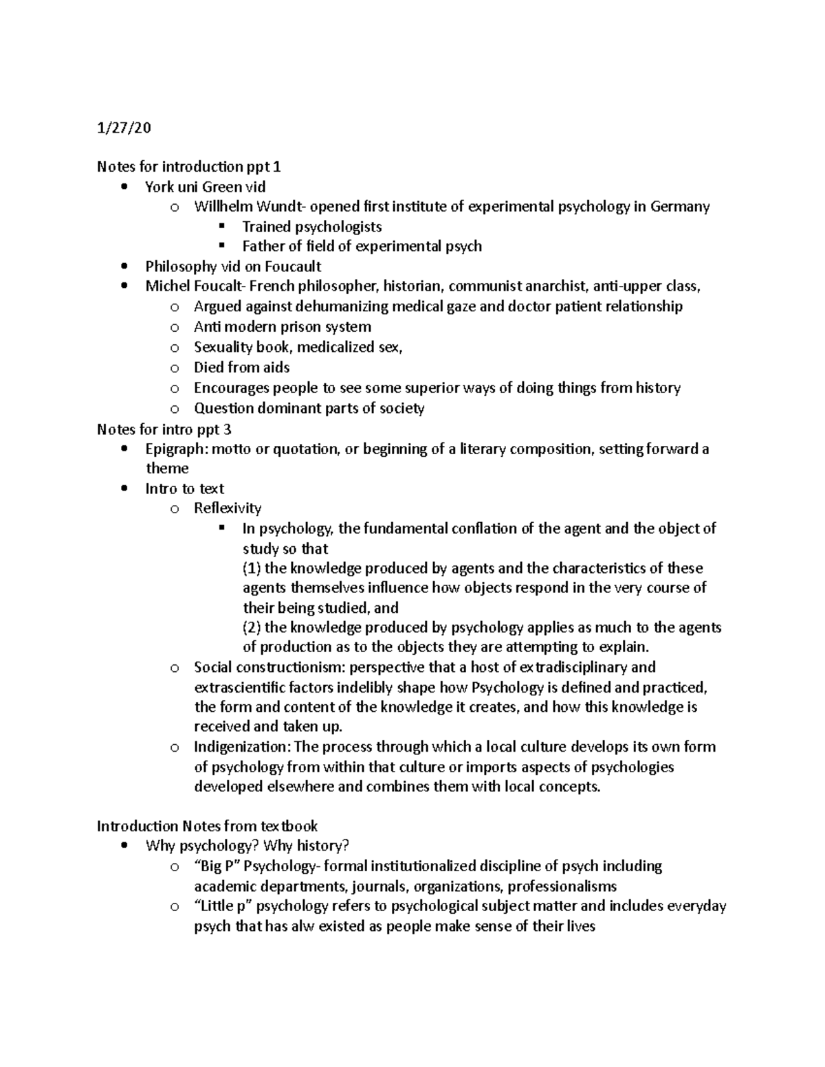 History of Psychology notes and study guide for midterm - 1/27/ Notes ...