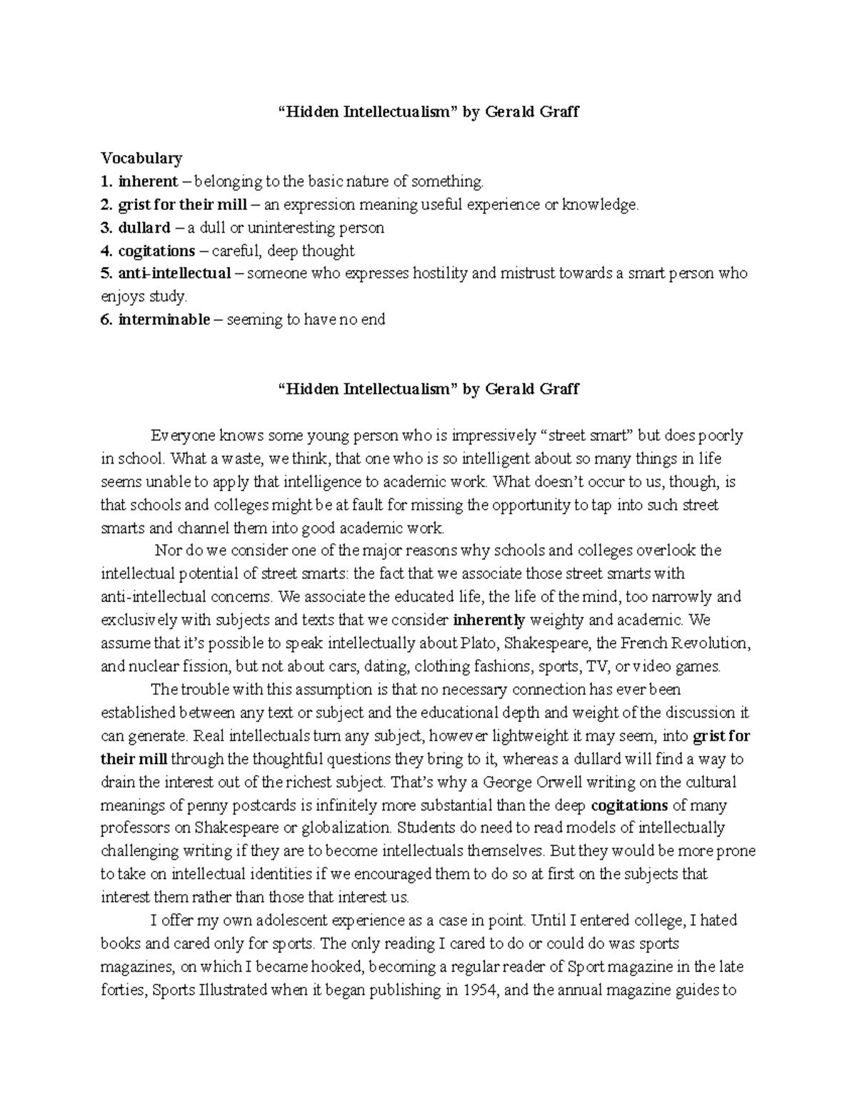 Discover Your Hidden Intellectualism: Inspired By Gerald Graff - mj48g1a