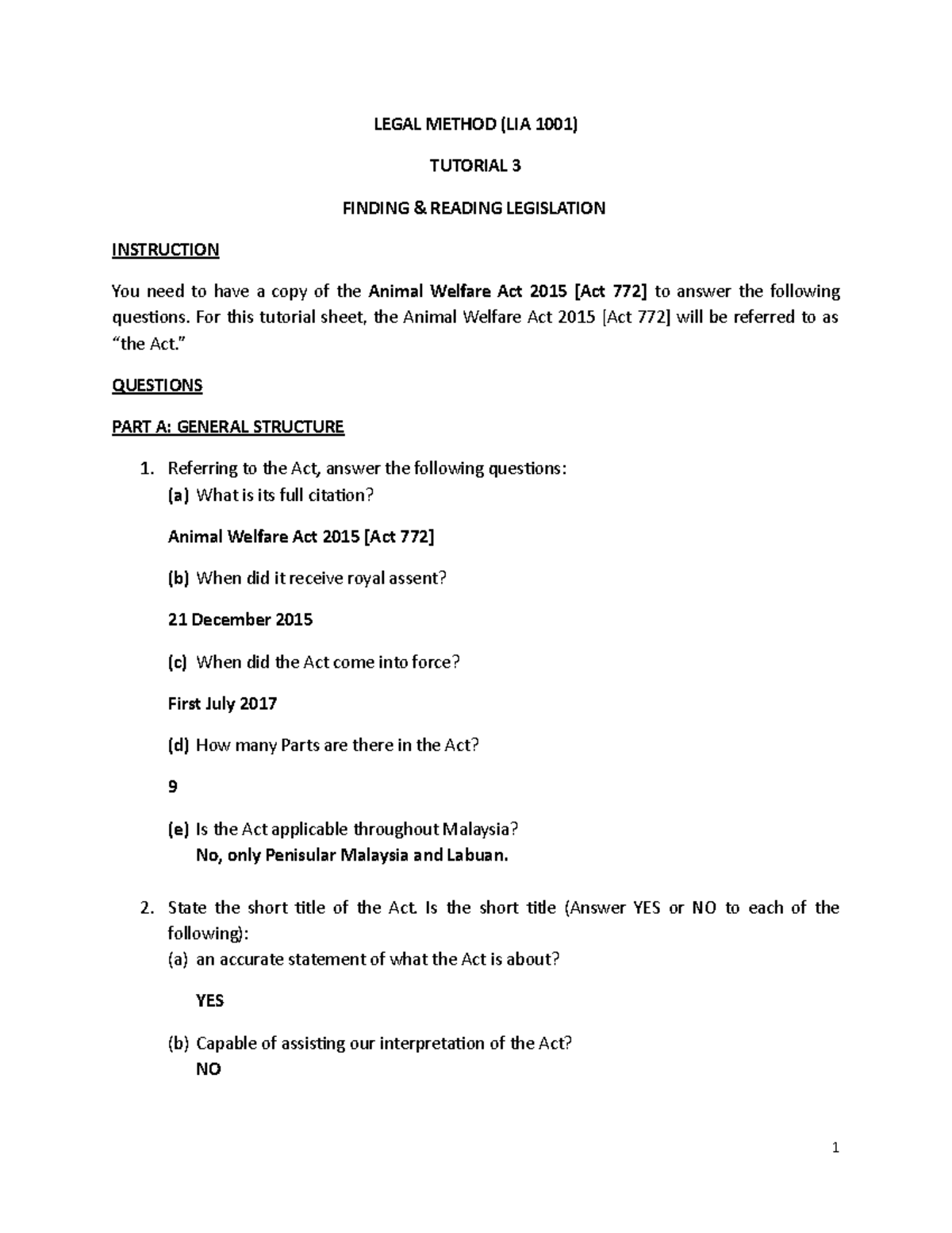 Tutorial 3 Finding and Reading Legislation updated 2021 Legal Method