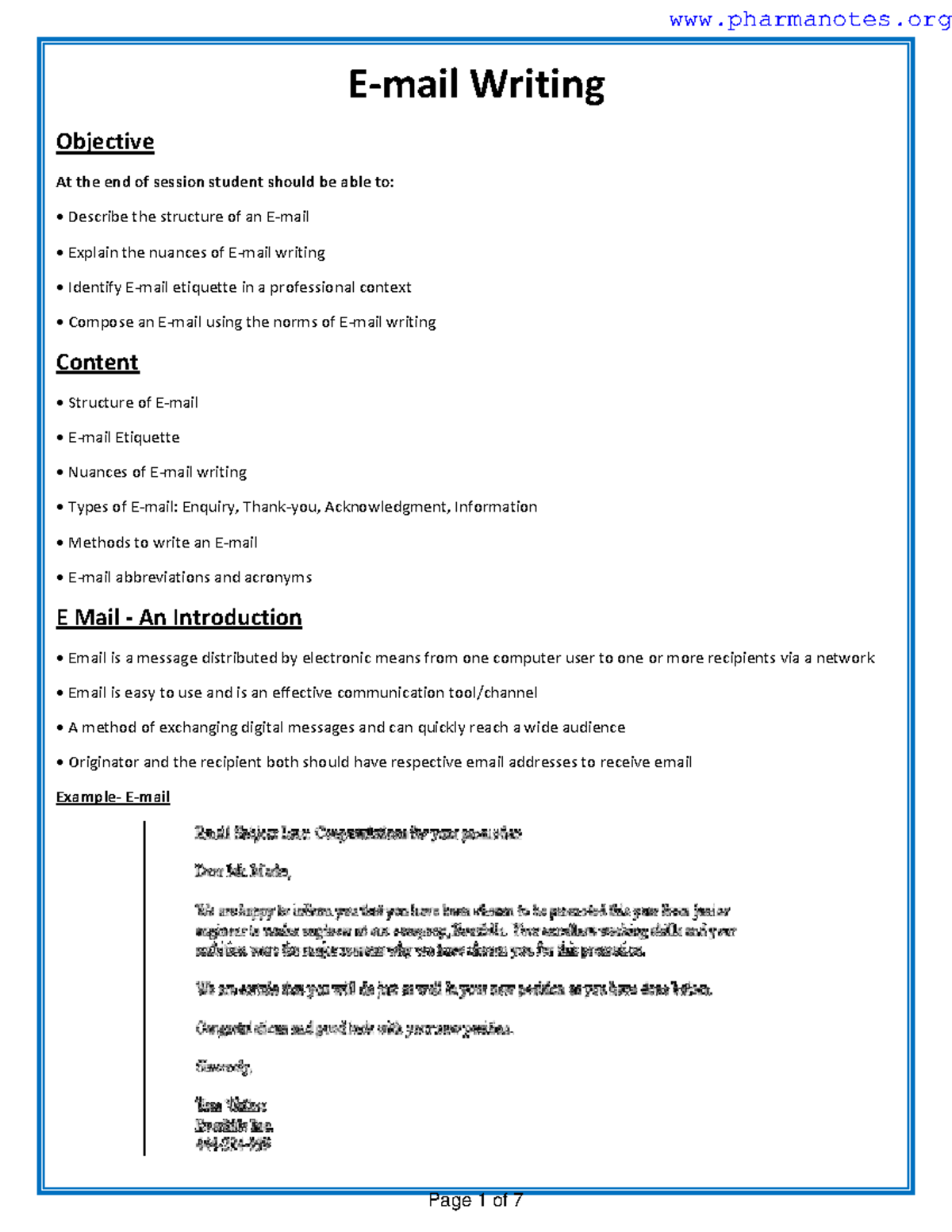 E-mail writing - E-mail Writing Objective At the end of session student ...