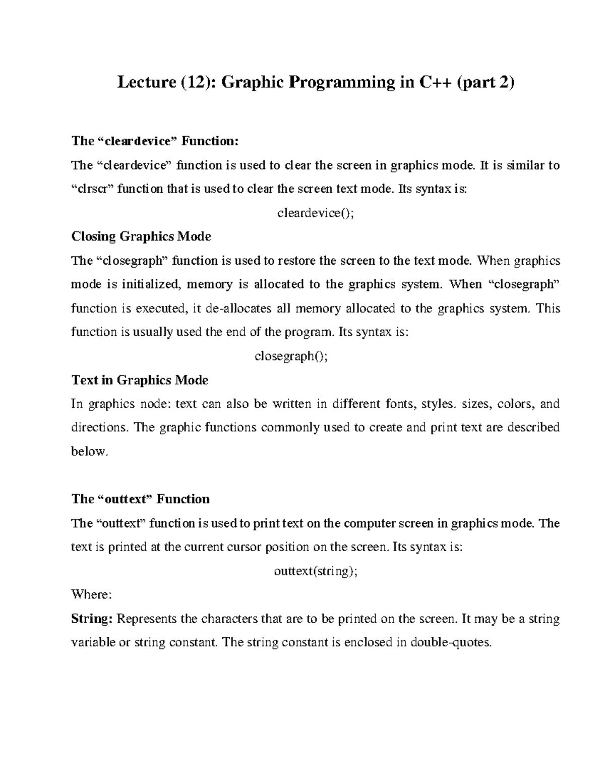 Graphics Implementation in C++ - Lecture (12): Graphic Programming in ...