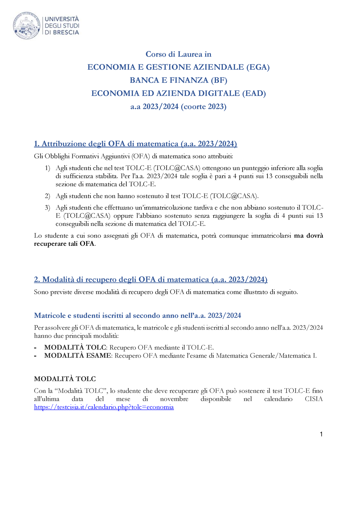 TOLC-S / TOLC-I : MATEMATICA GENERALE, Appunti di Matematica Generale