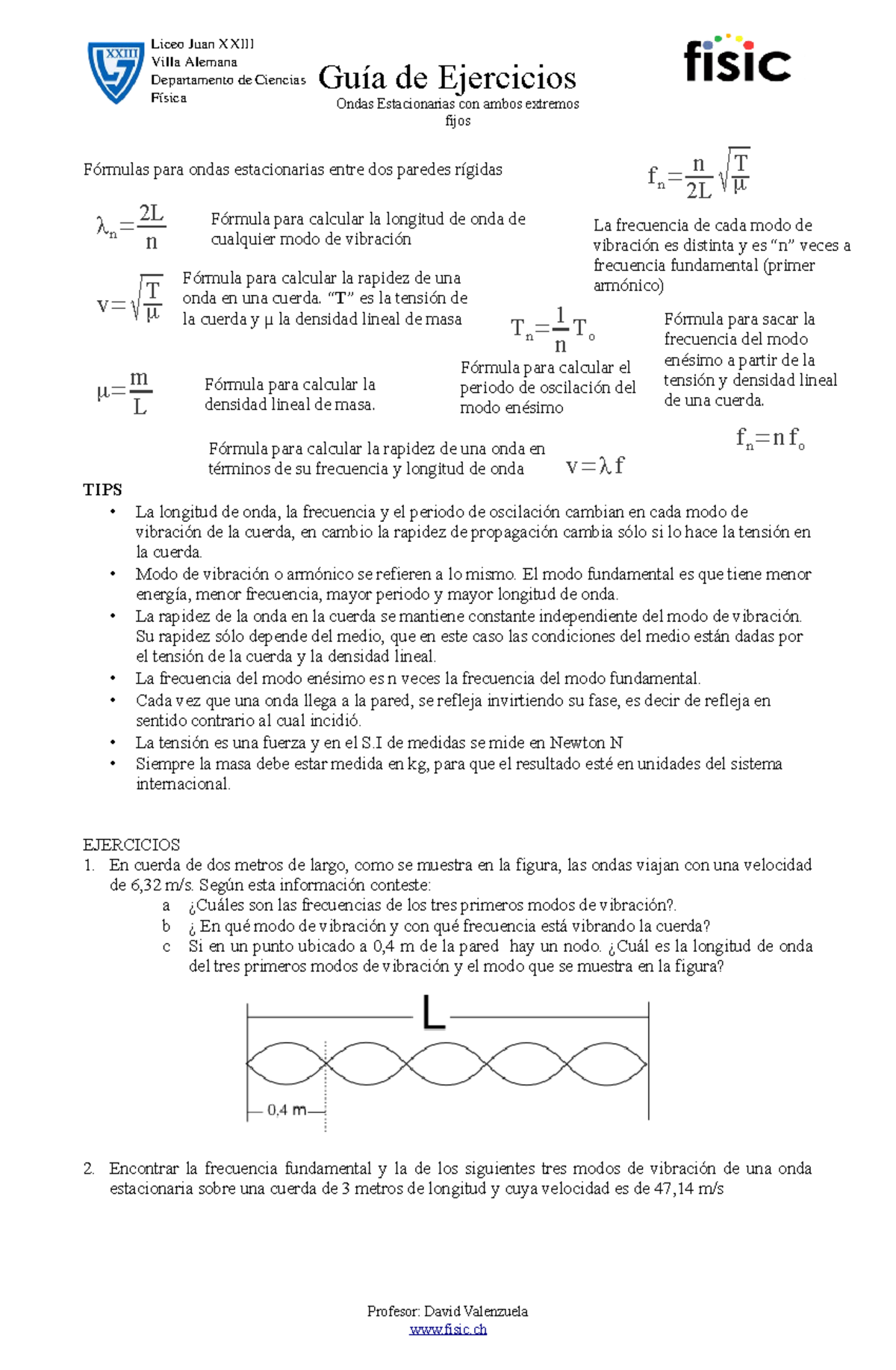 Ondas Estacionarias - Nota: 9 - Guía De Ejercicios Fórmulas Para Ondas ...